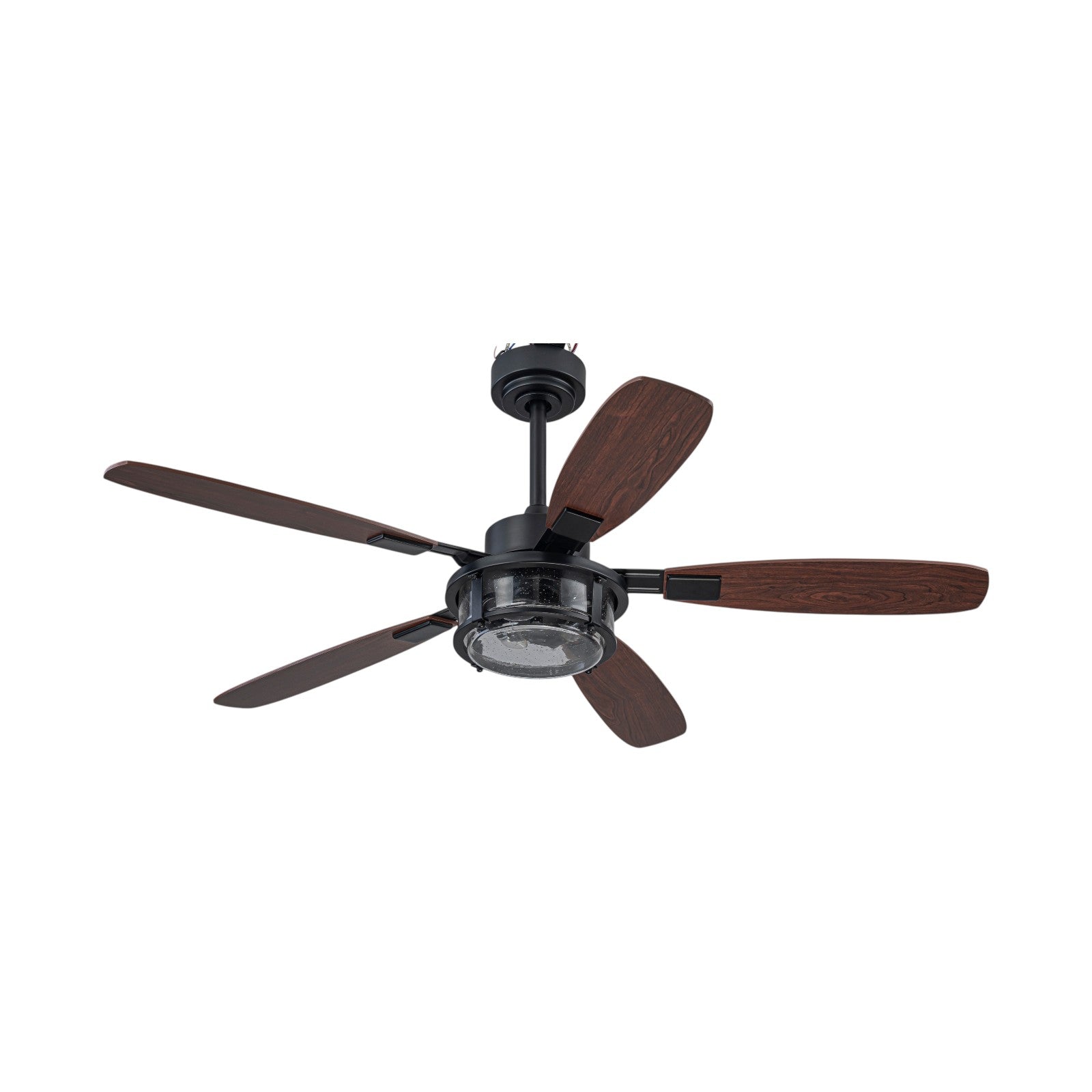 Glowlings 3-Light Rustic Large Seeded Glass Shade Wood Blades Ceiling Fan with Lights 6-Speed Quiet Motor