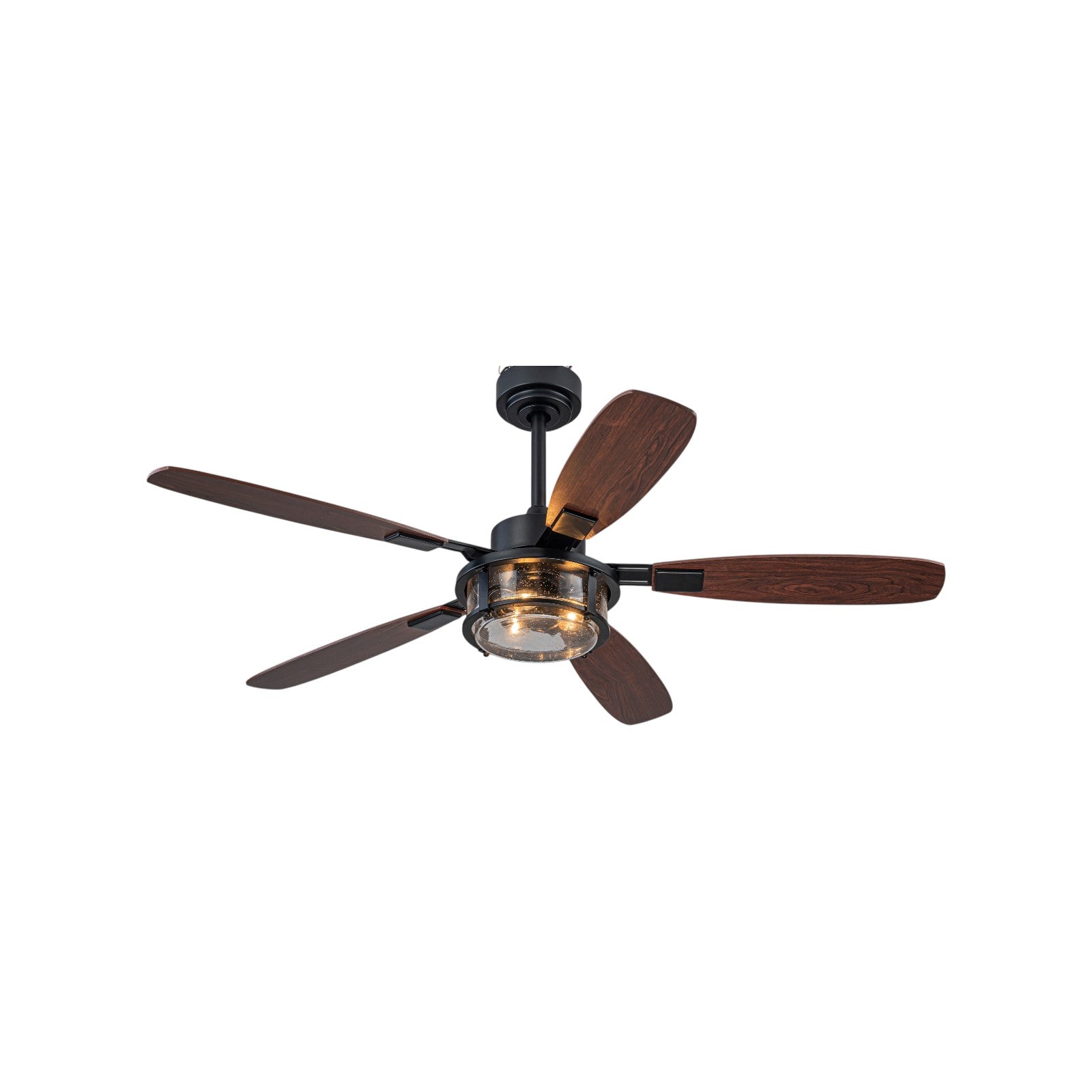 Glowlings 3-Light Rustic Large Seeded Glass Shade Wood Blades Ceiling Fan with Lights 6-Speed Quiet Motor