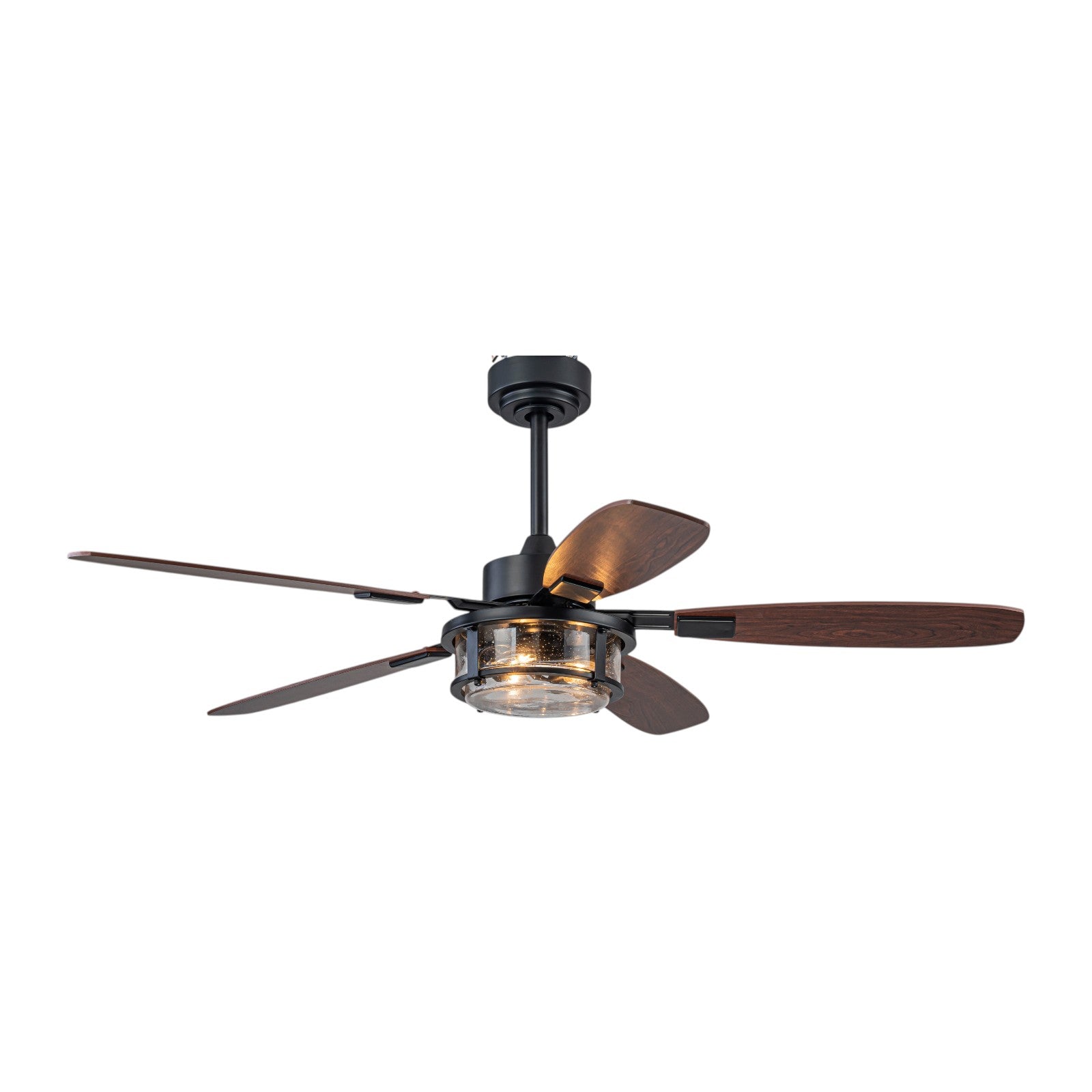 Glowlings 3-Light Rustic Large Seeded Glass Shade Wood Blades Ceiling Fan with Lights 6-Speed Quiet Motor