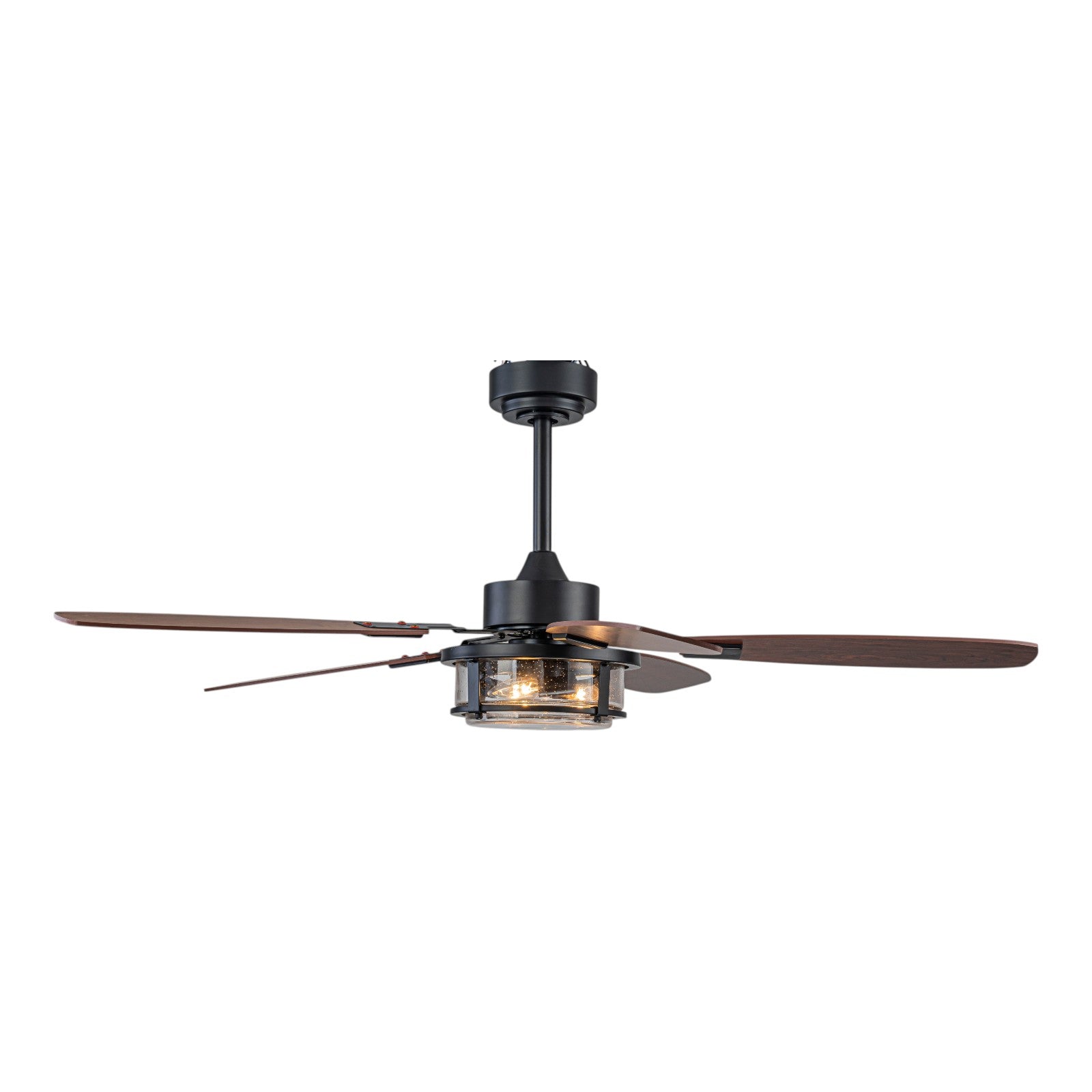 Glowlings 3-Light Rustic Large Seeded Glass Shade Wood Blades Ceiling Fan with Lights 6-Speed Quiet Motor