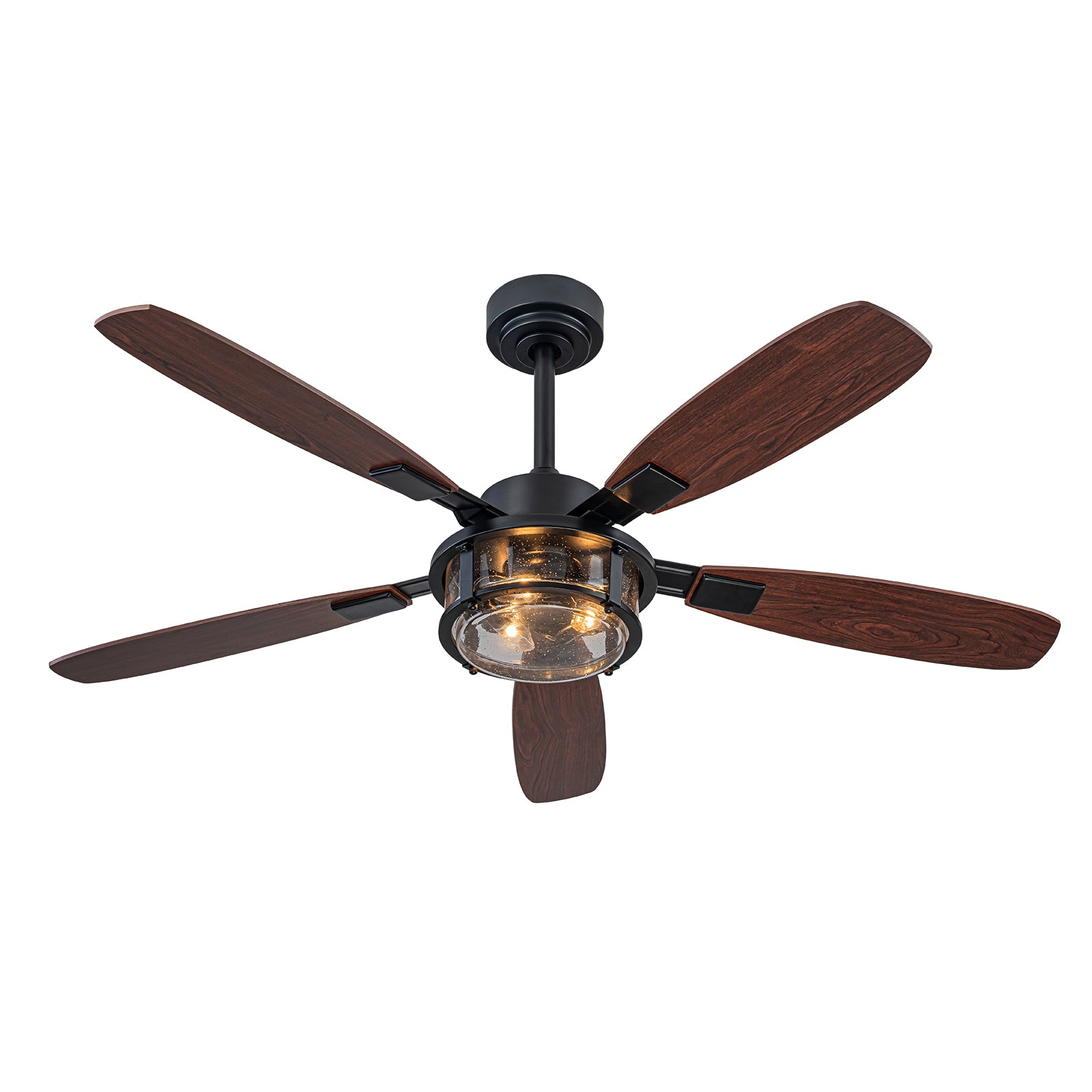 Glowlings Rustic Farmhouse 51" Ceiling Fan with Lights - 3-Light Seeded Glass Shade, Wood Blades, 6-Speed Quiet Reversible Motor with Remote