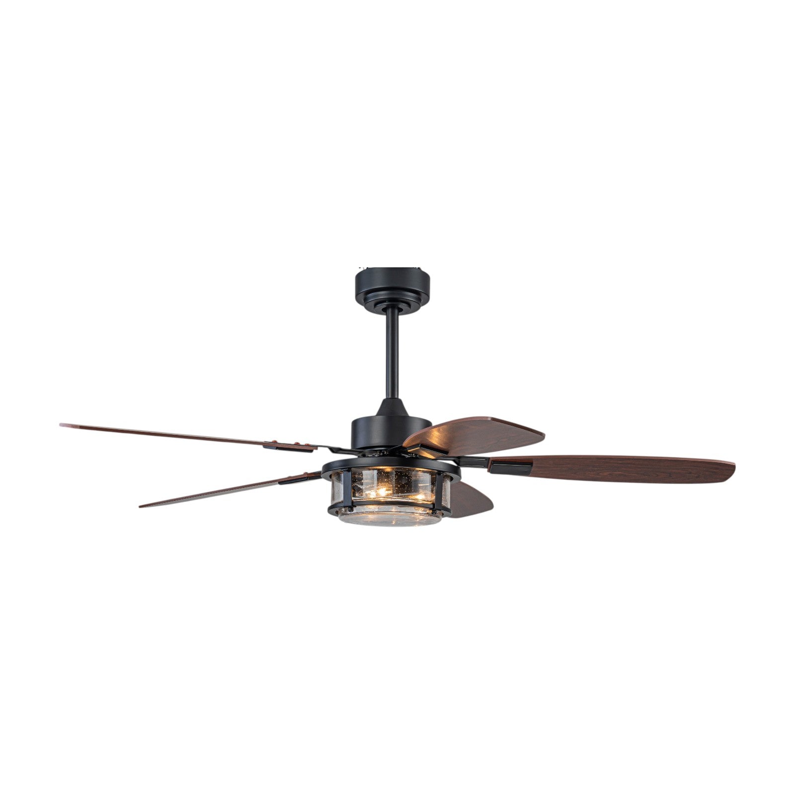 Glowlings 3-Light Rustic Large Seeded Glass Shade Wood Blades Ceiling Fan with Lights 6-Speed Quiet Motor