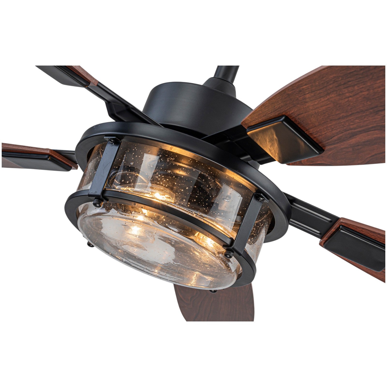 Glowlings 3-Light Rustic Large Seeded Glass Shade Wood Blades Ceiling Fan with Lights 6-Speed Quiet Motor