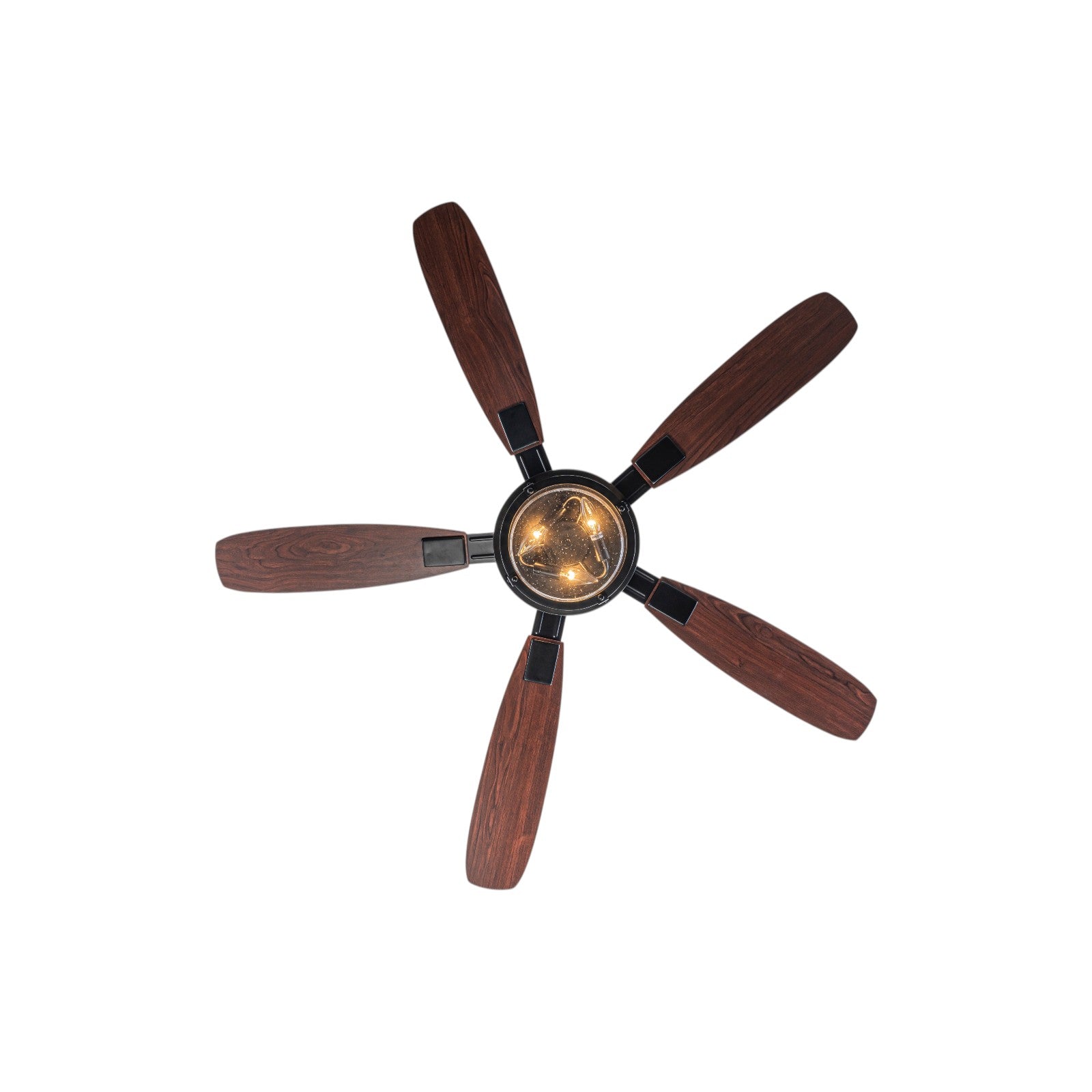 Glowlings 3-Light Rustic Large Seeded Glass Shade Wood Blades Ceiling Fan with Lights 6-Speed Quiet Motor