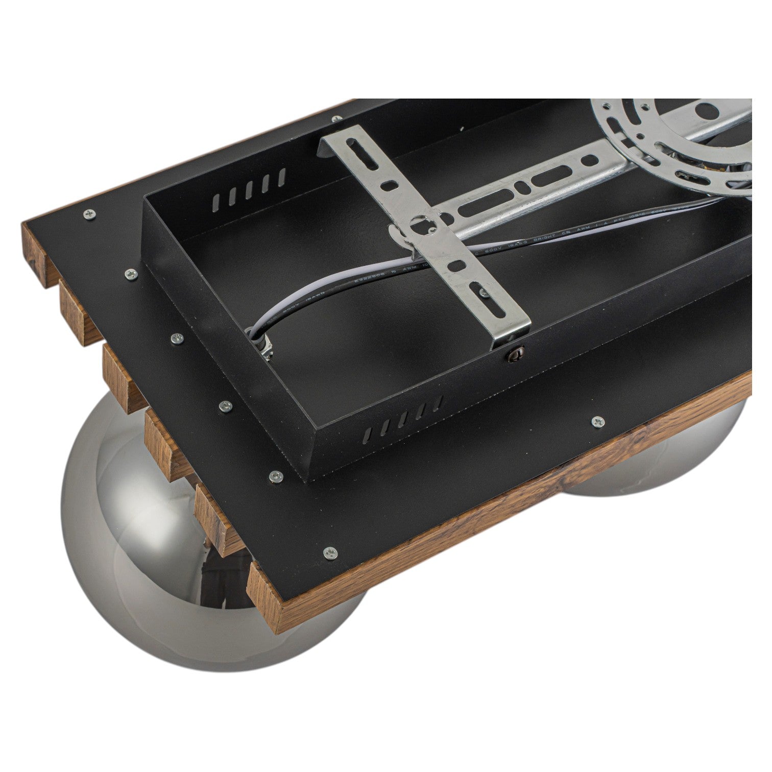 Glowlings 3-Light Rustic 24"Wide Linear Walnut Wood Finish Flush Mount Track Lighting with Smoked Gray Glass Shade