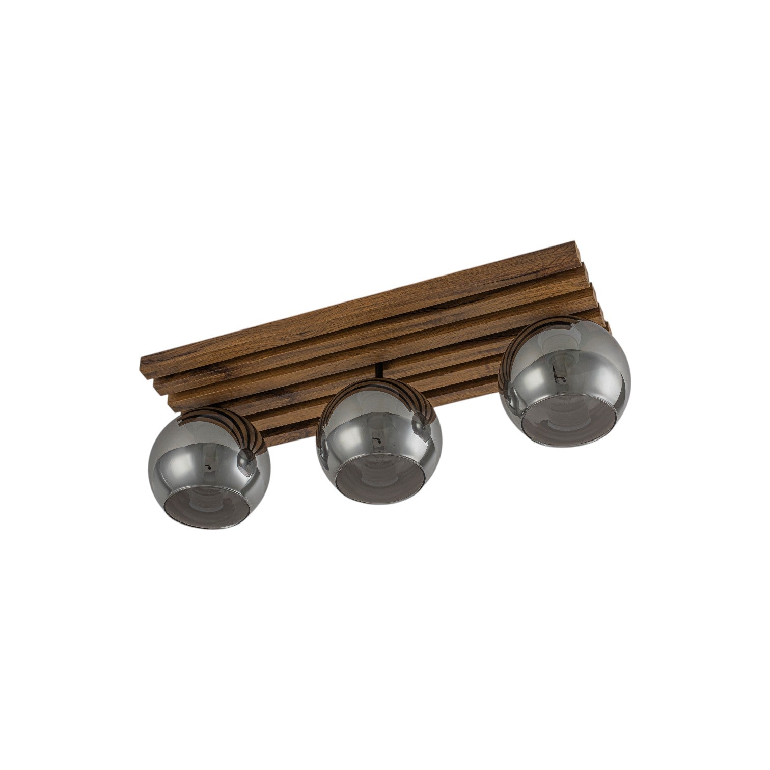 Glowlings 3-Light Rustic 24"Wide Linear Walnut Wood Finish Flush Mount Track Lighting with Smoked Gray Glass Shade