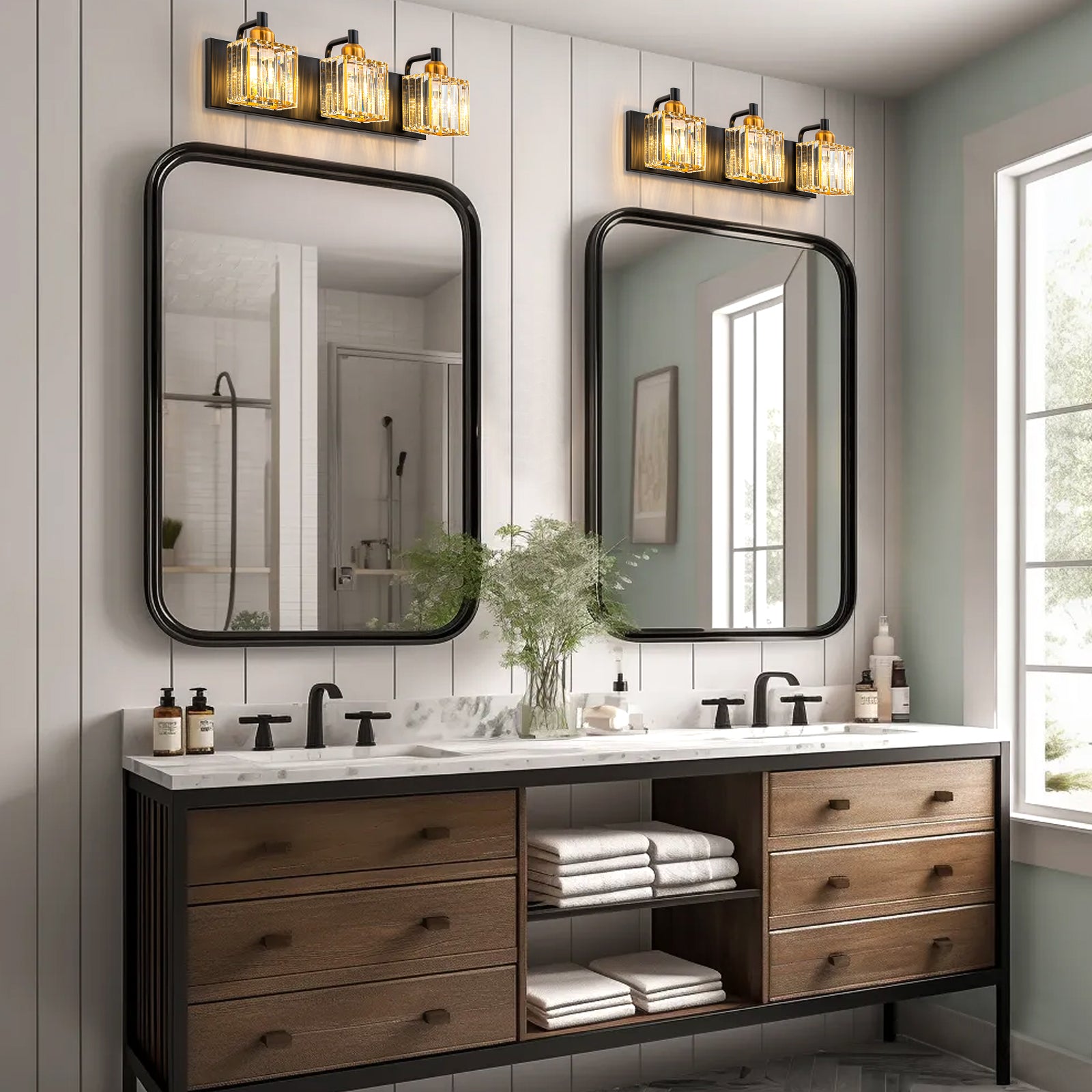 Glowlings 2/3/4/5-Light Modern Sqaure Crystal Bath Vanity Wall Sconce Bathroom Lighting Source