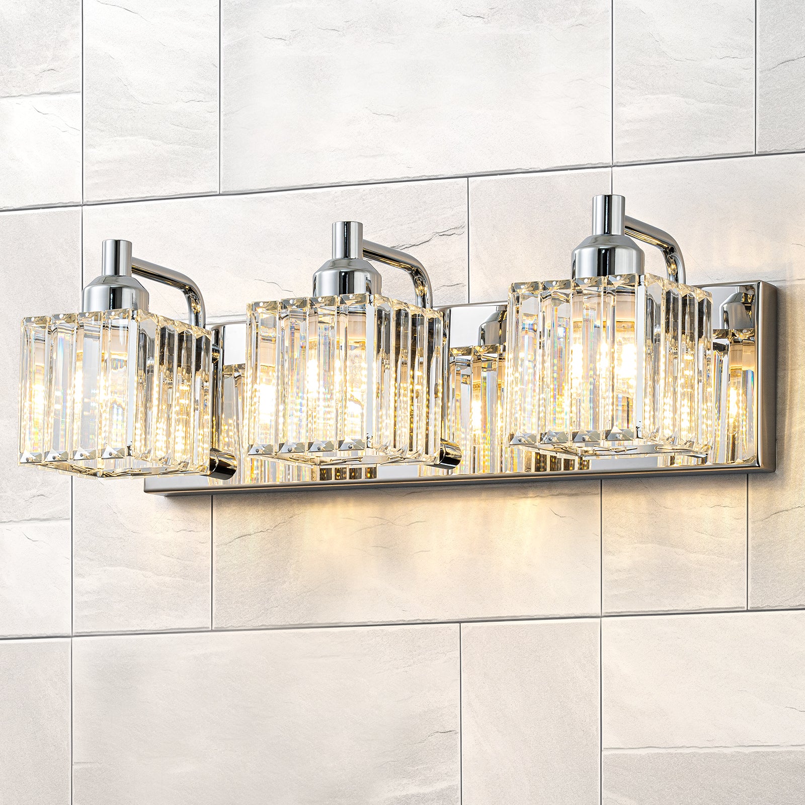 Glowlings 2/3/4/5-Light Modern Sqaure Crystal Bath Vanity Wall Sconce Bathroom Lighting Source