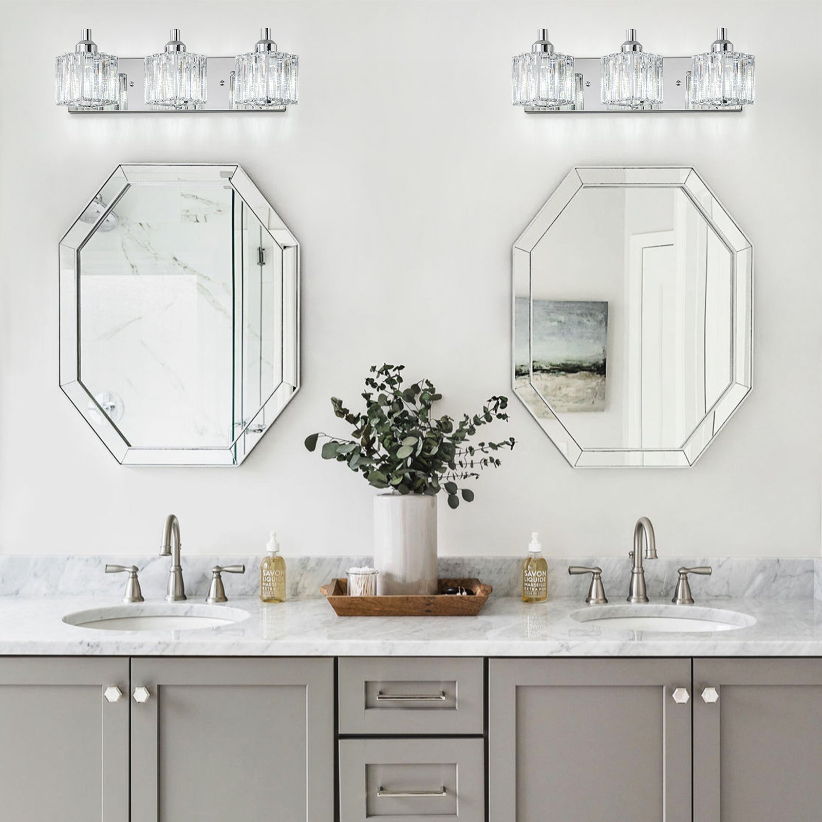 Glowlings 2/3/4/5-Light Modern Sqaure Crystal Bath Vanity Wall Sconce Bathroom Lighting Source