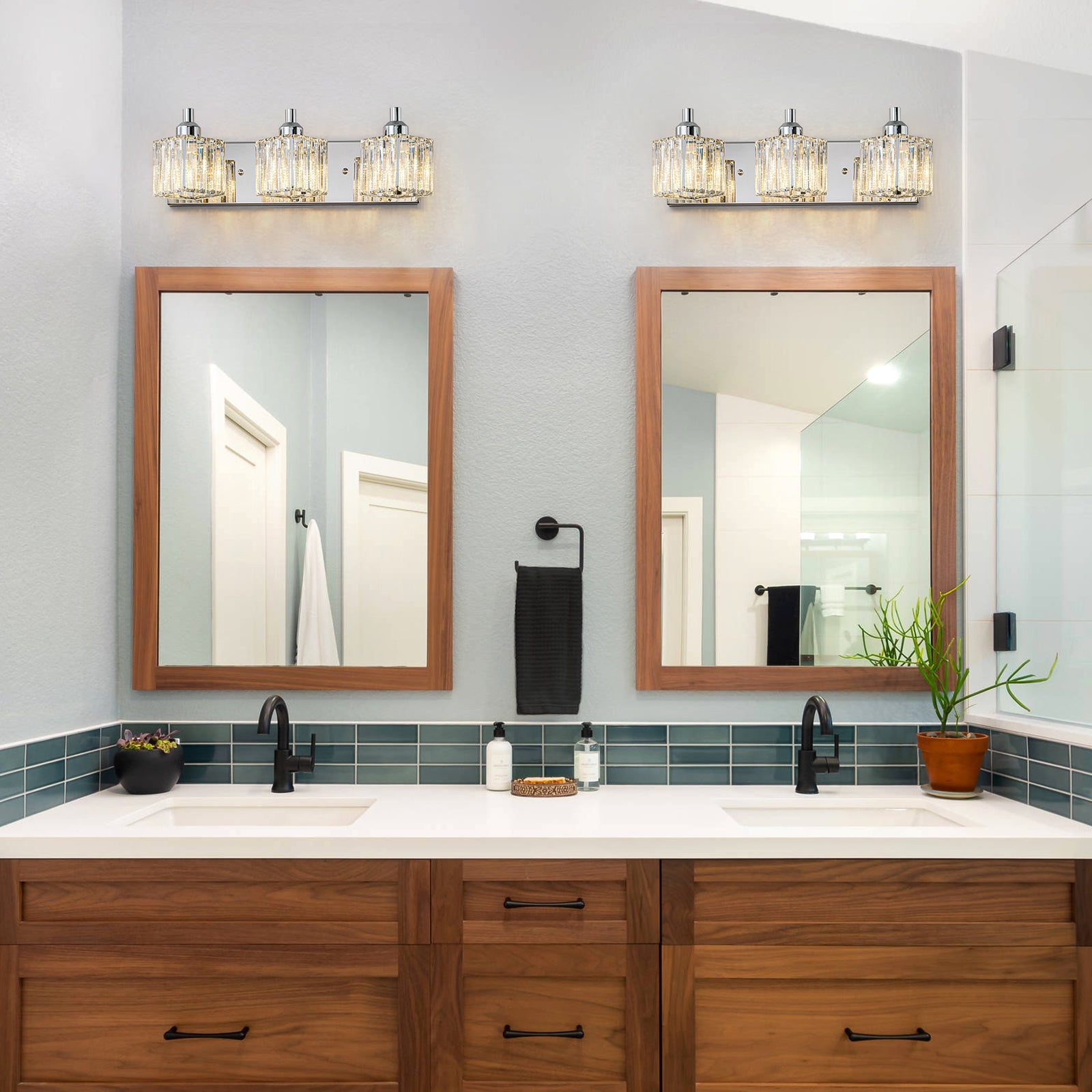 Glowlings 2/3/4/5-Light Modern Sqaure Crystal Bath Vanity Wall Sconce Bathroom Lighting Source