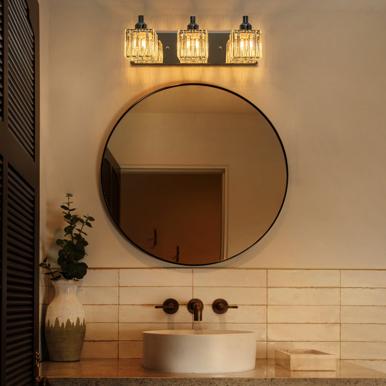 Glowlings 2/3/4/5-Light Modern Sqaure Crystal Bath Vanity Wall Sconce Bathroom Lighting Source