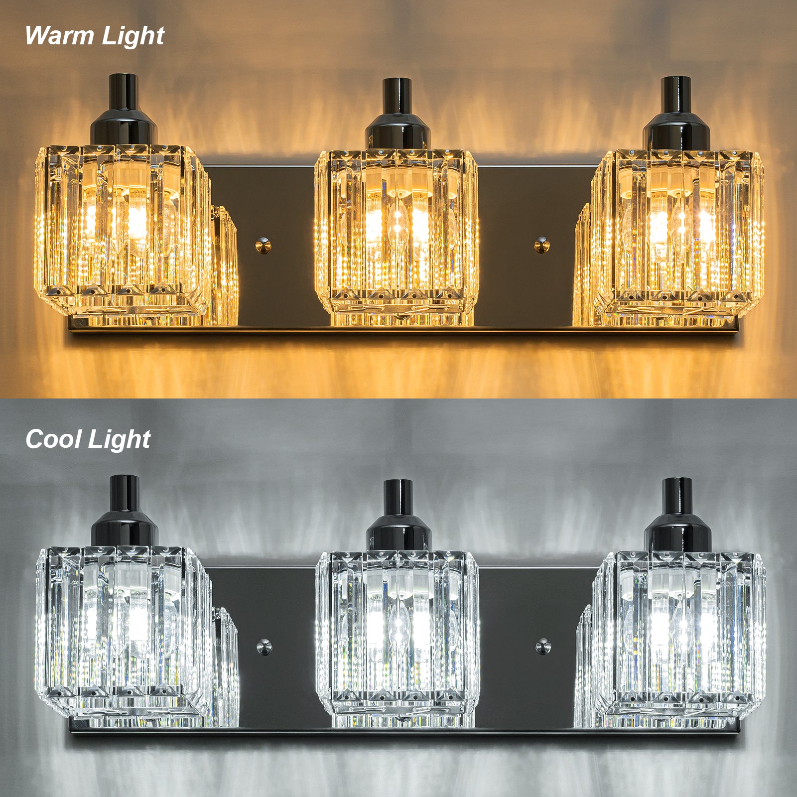Glowlings 2/3/4/5-Light Modern Sqaure Crystal Bath Vanity Wall Sconce Bathroom Lighting Source