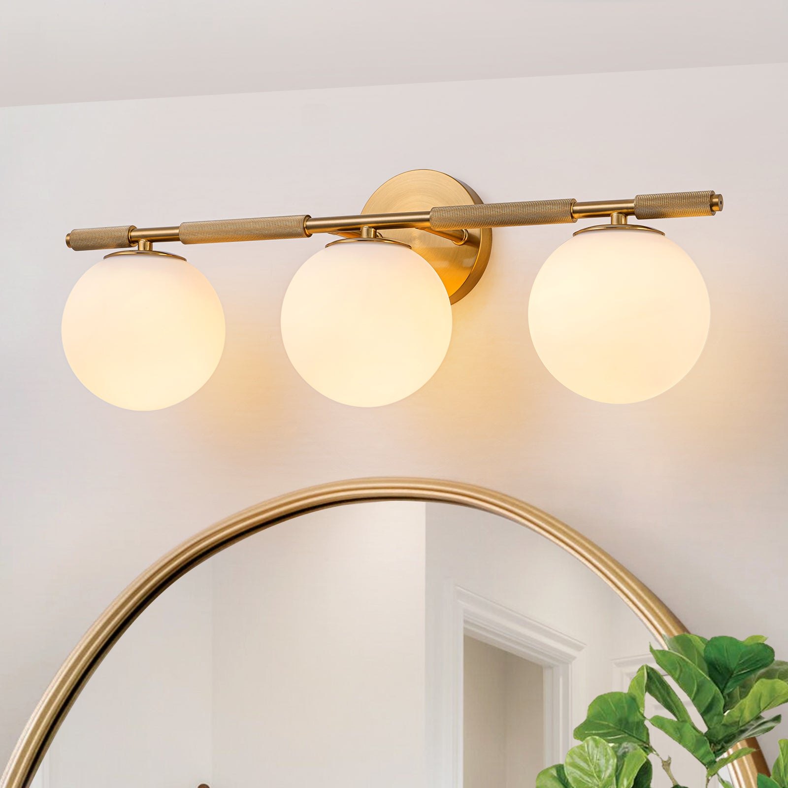 Glowlings 3-Light Vintage Antique Copper Globe Opal Glass Bathroom Vanity Light