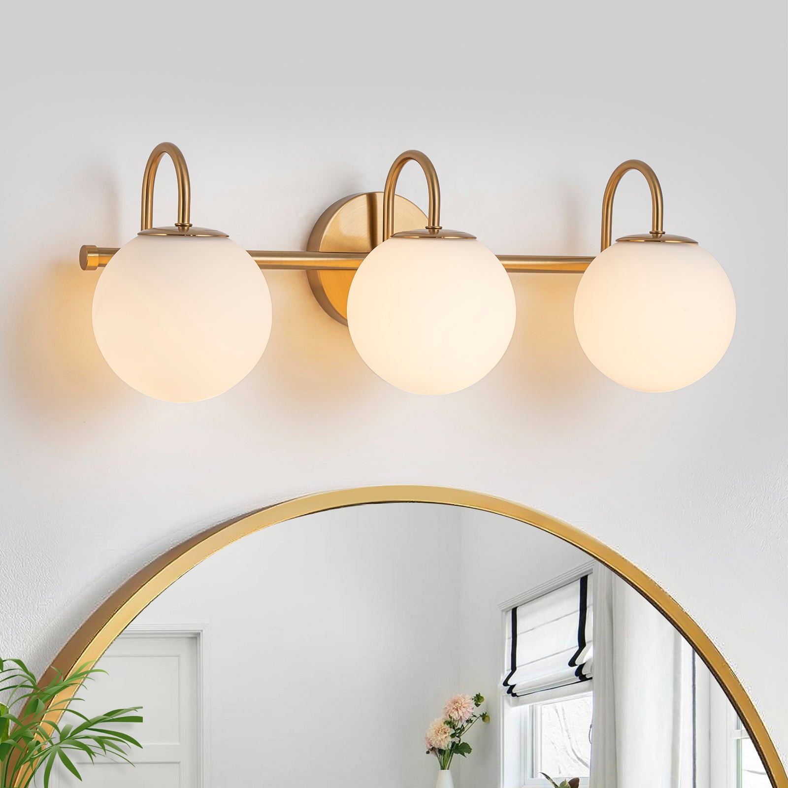 Glowlings 3/4-Light Vintage Antique Copper Opal Glass Bathroom Vanity Light Over Mirror