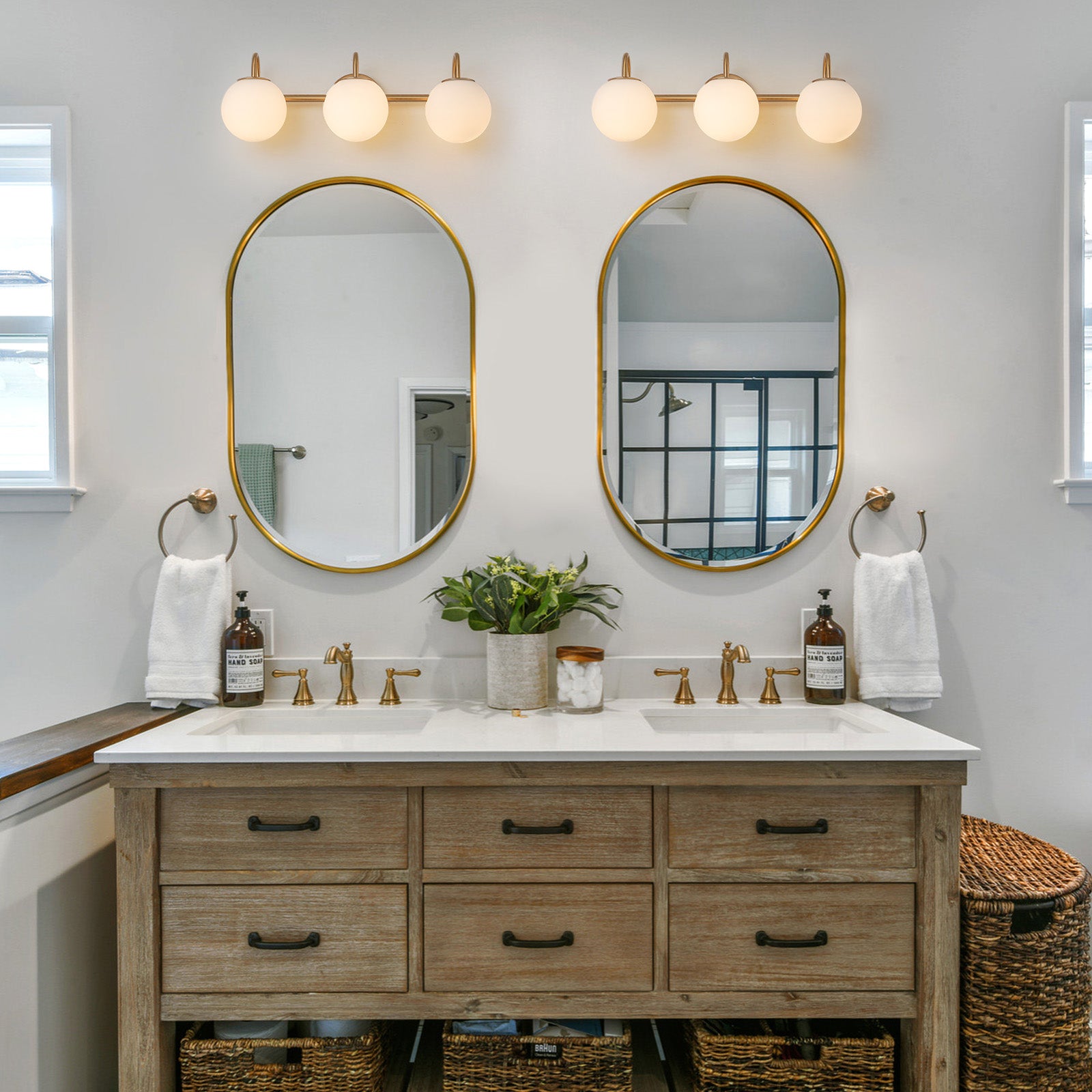 Glowlings 3/4-Light Vintage Antique Copper Opal Glass Bathroom Vanity Light Over Mirror