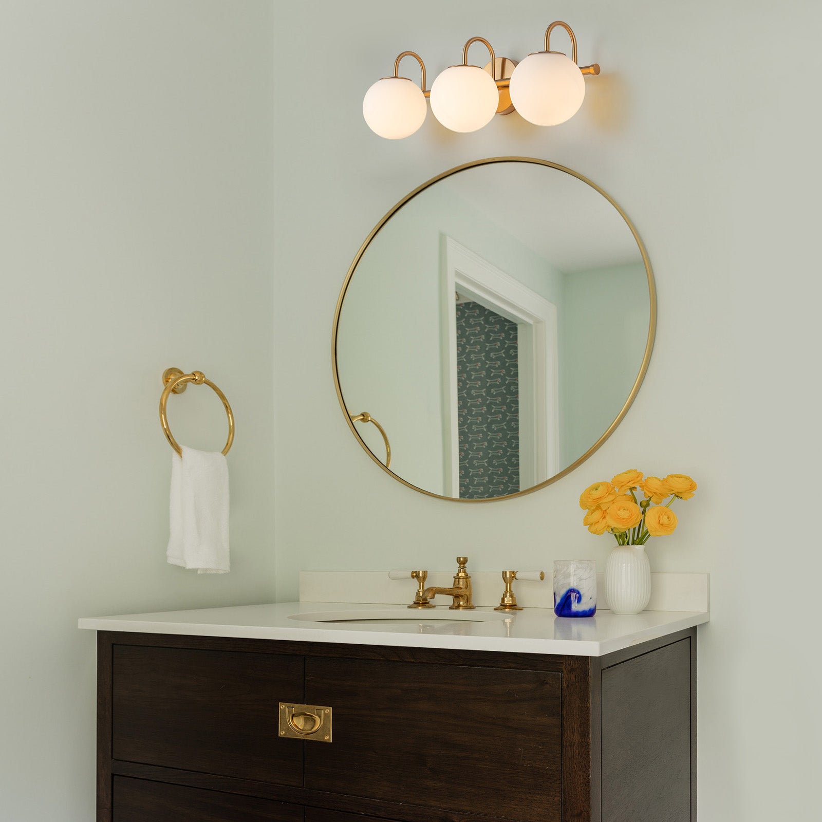 Glowlings 3/4-Light Vintage Antique Copper Opal Glass Bathroom Vanity Light Over Mirror