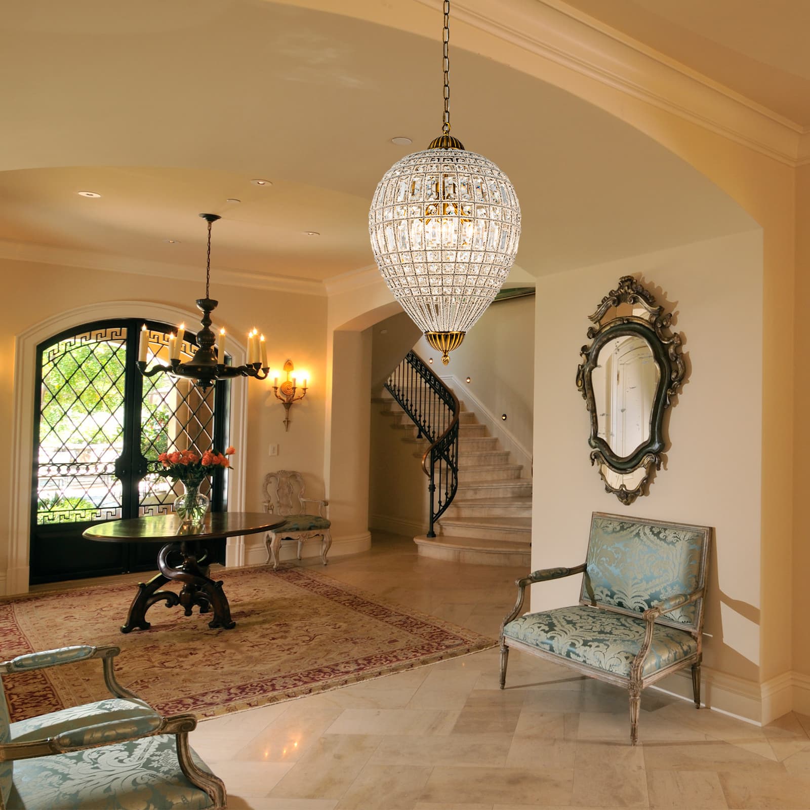 Glowlings 3-Light Retro 18"Wide Brass Globe Sphere Crystal Chandelier