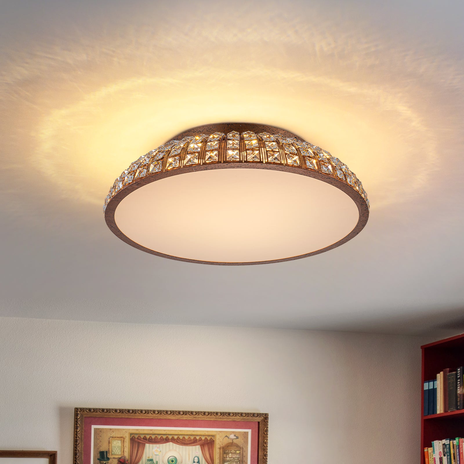 Glowlings 3-Light Vintage 22"Wide Dome Antique Brass LED Crystal Flush Mount Ceiling Light