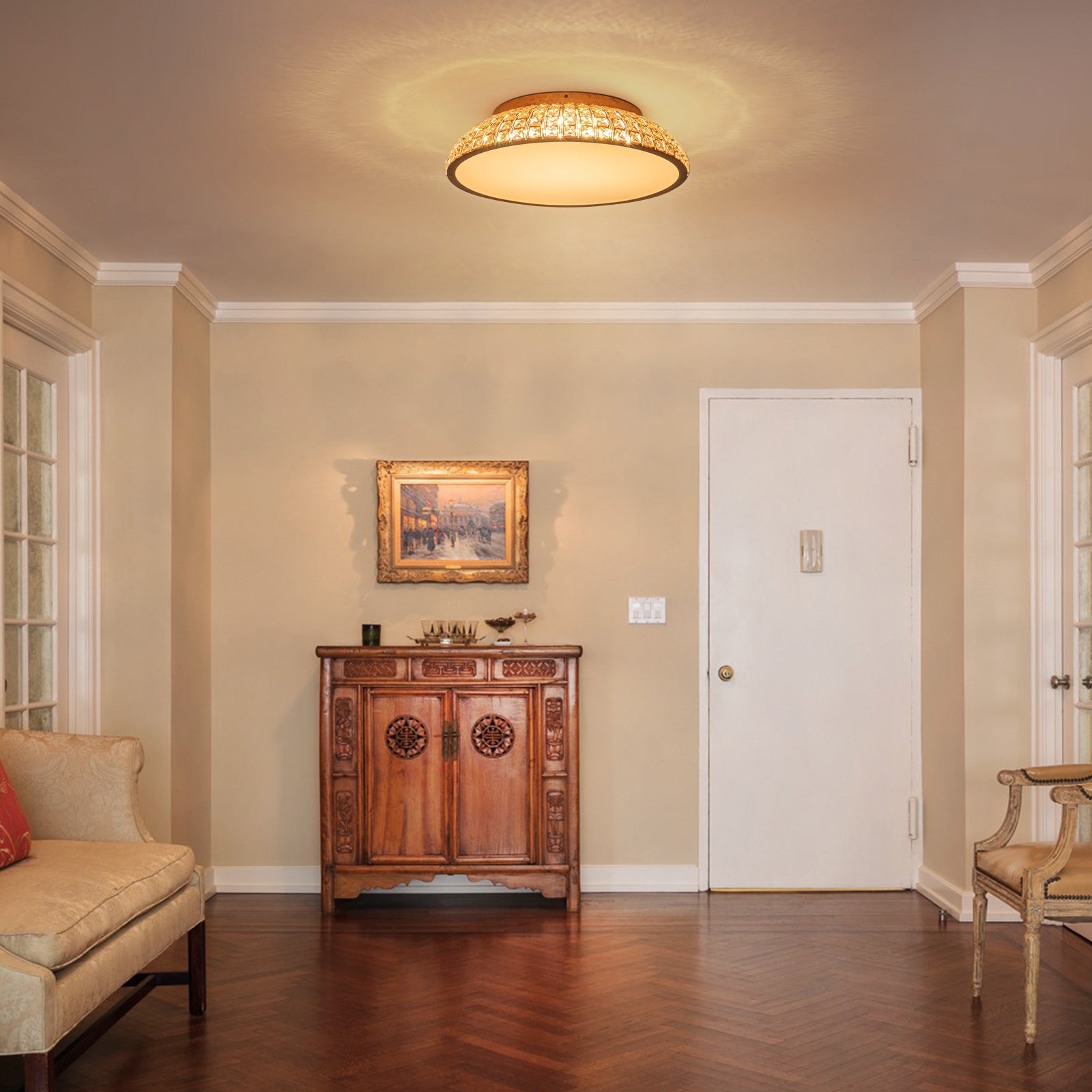 Glowlings 3-Light Vintage 22"Wide Dome Antique Brass LED Crystal Flush Mount Ceiling Light