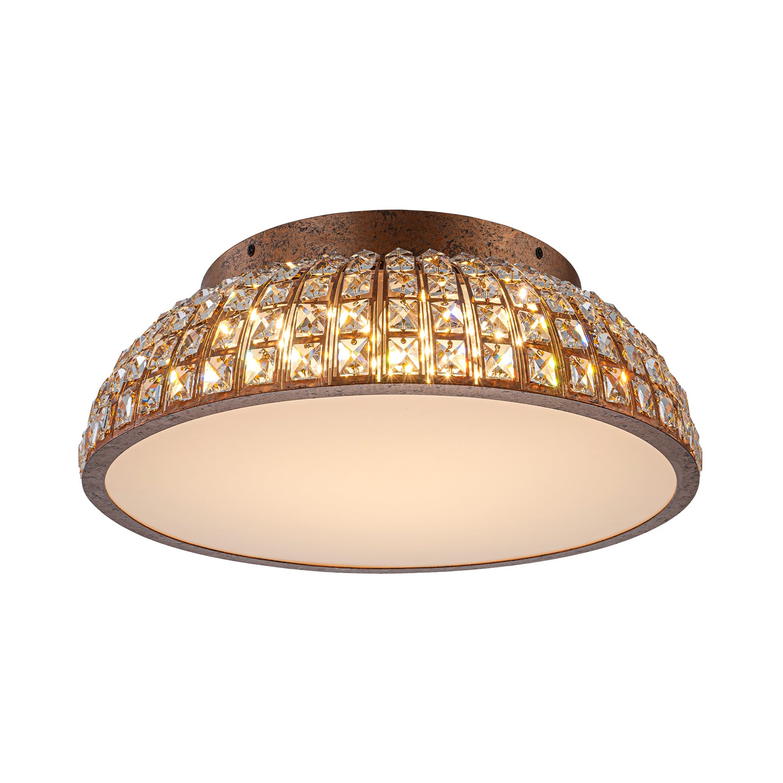 Glowlings 3-Light Vintage 22"Wide Dome Antique Brass LED Crystal Flush Mount Ceiling Light