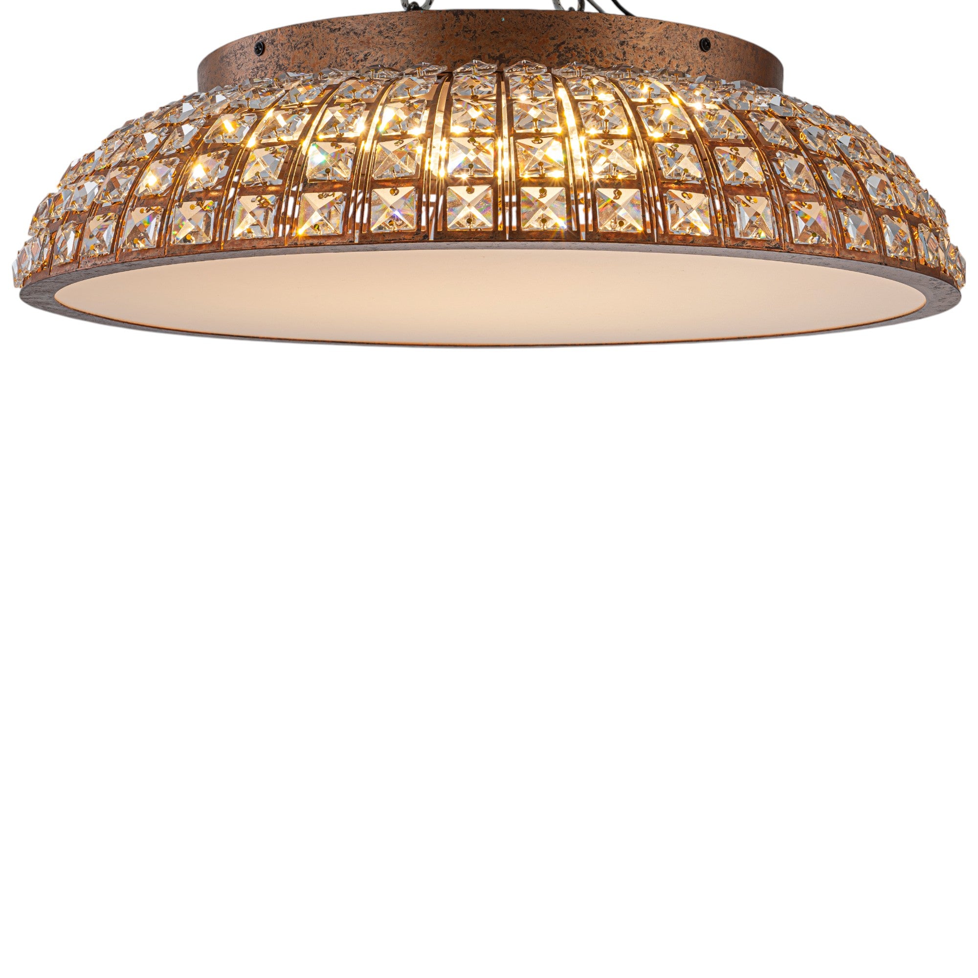 Glowlings 3-Light Vintage 22"Wide Dome Antique Brass LED Crystal Flush Mount Ceiling Light