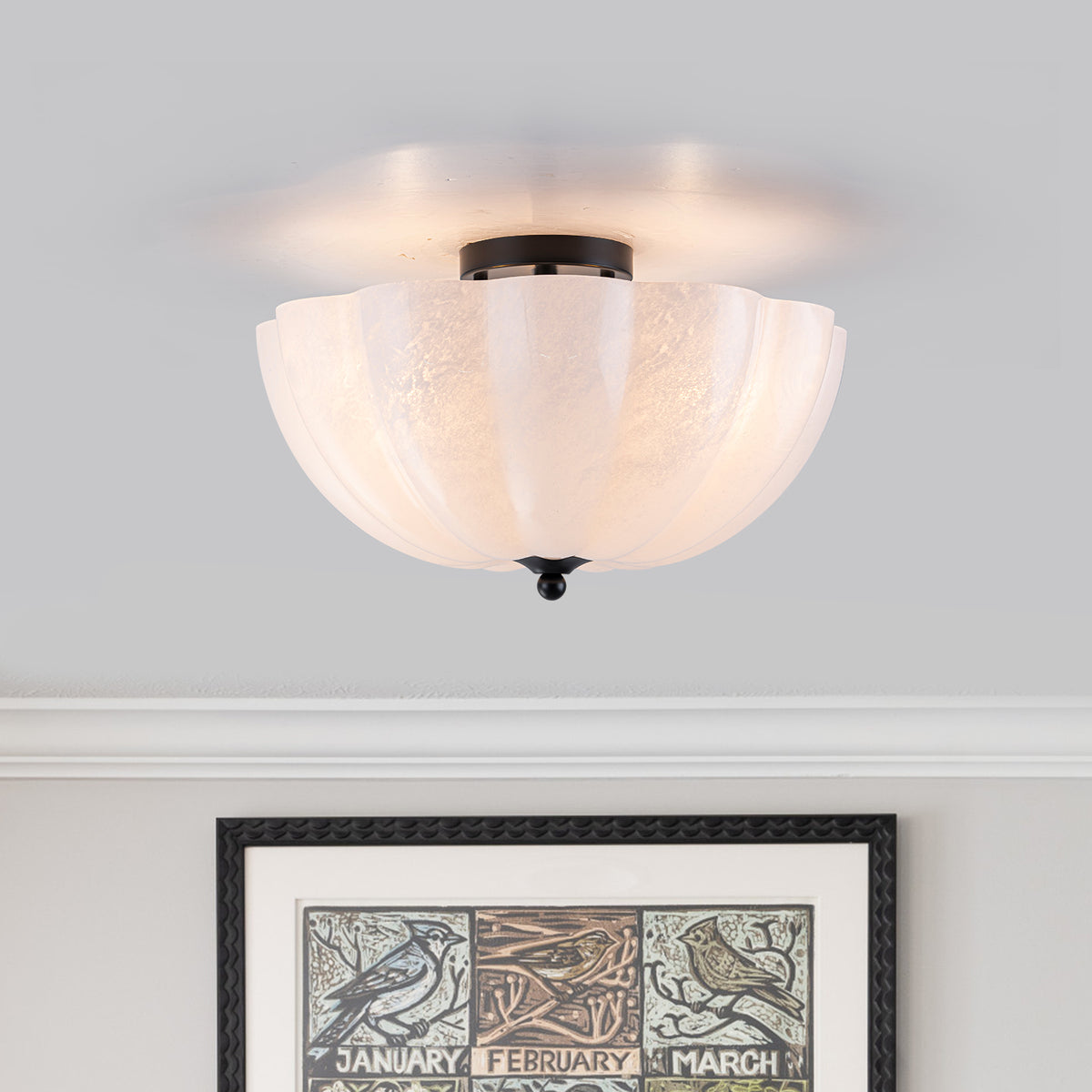 Glowlings 3-Light Vintage 16"Wide Frosted Cloud/Opal Glass Semi-Flush Mount Ceiling Light