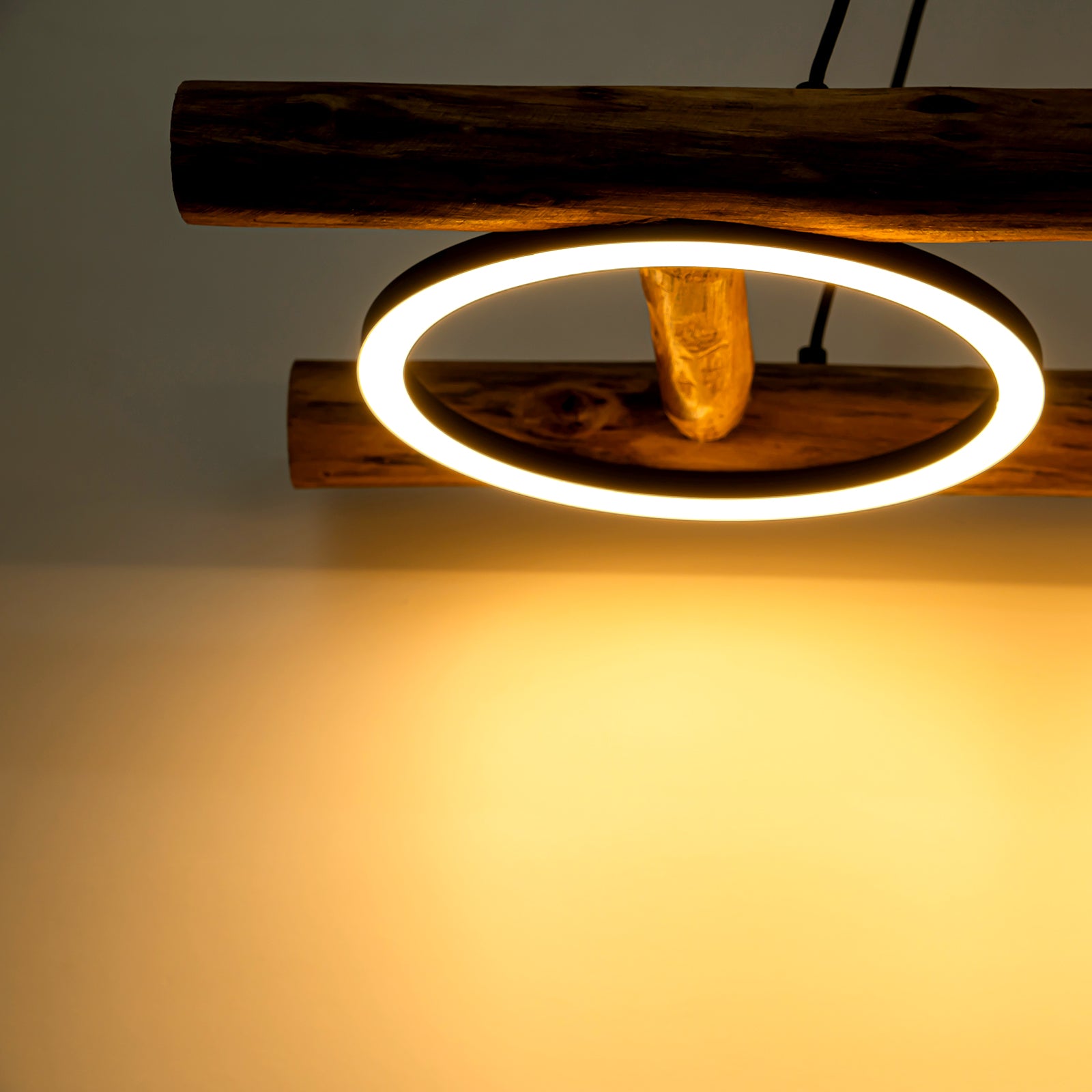 Glowlings 3-Light Vintage 43"Wide Rectangular LED Linear Wooden Pendant Light Island Light