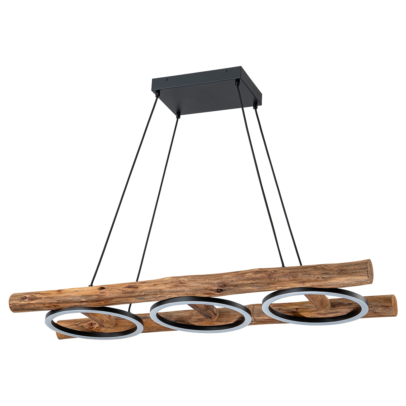 Glowlings 3-Light Vintage 43"Wide Rectangular LED Linear Wooden Pendant Light Island Light
