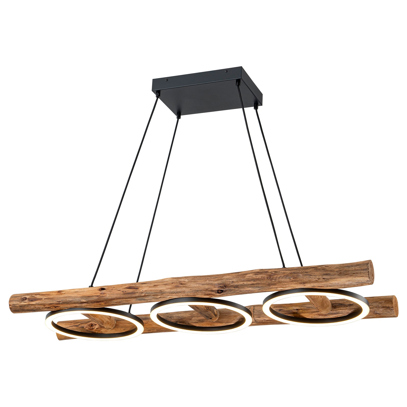 Glowlings 3-Light Vintage 43"Wide Rectangular LED Linear Wooden Pendant Light Island Light