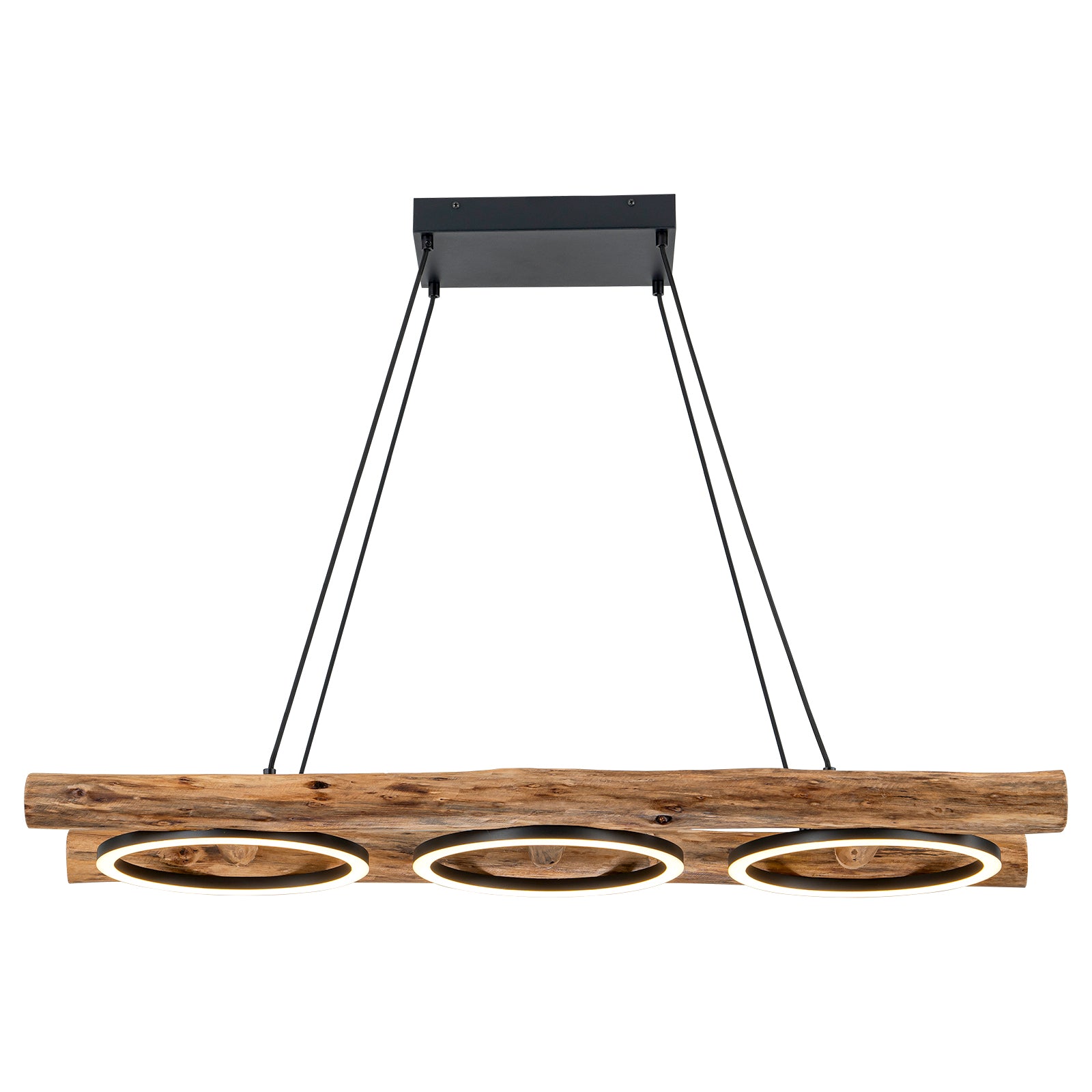 Glowlings 3-Light Vintage 43"Wide Rectangular LED Linear Wooden Pendant Light Island Light