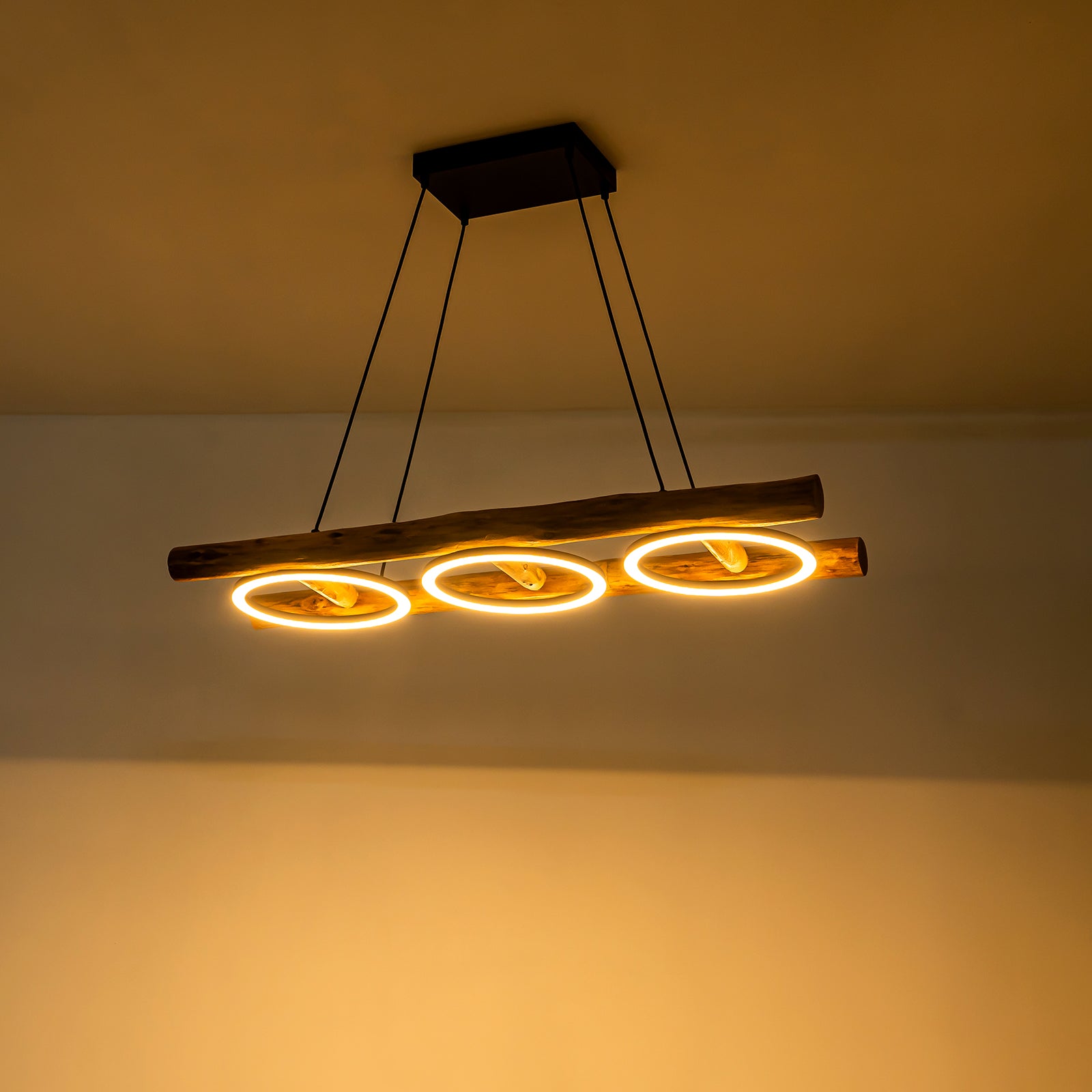 Glowlings 3-Light Vintage 43"Wide Rectangular LED Linear Wooden Pendant Light Island Light