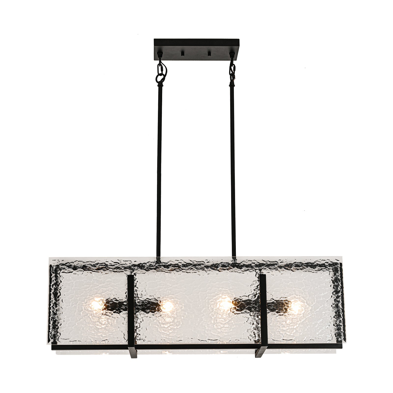 Glowlings 4-Light Modern 35"Wide Black Rectangular Textured Water Ripple Glass Chandelier