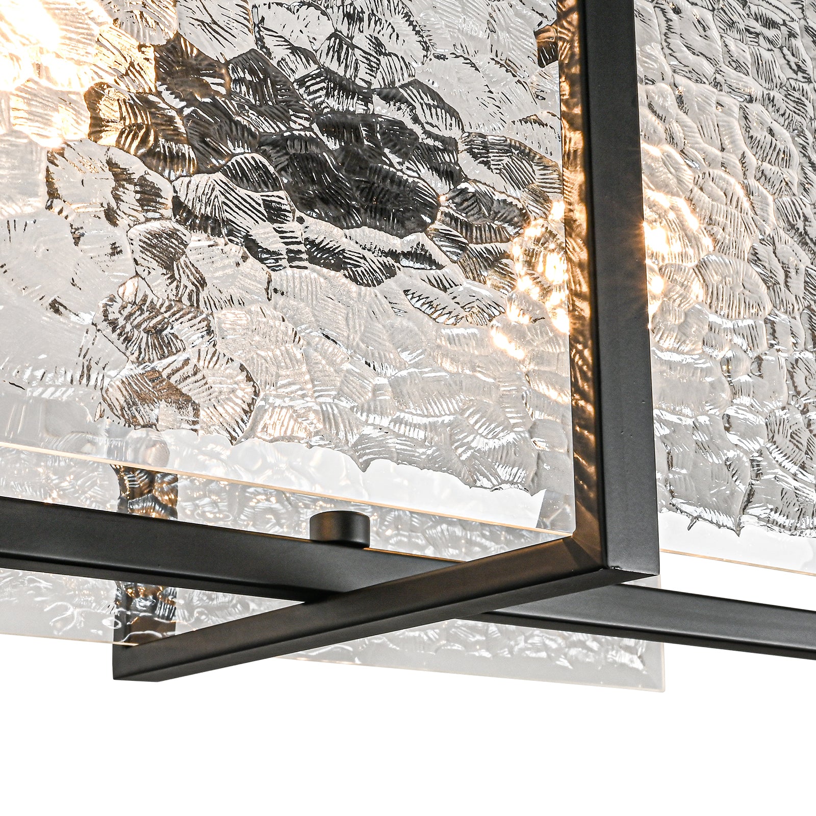 Glowlings 4-Light Modern 35"Wide Black Rectangular Textured Water Ripple Glass Chandelier