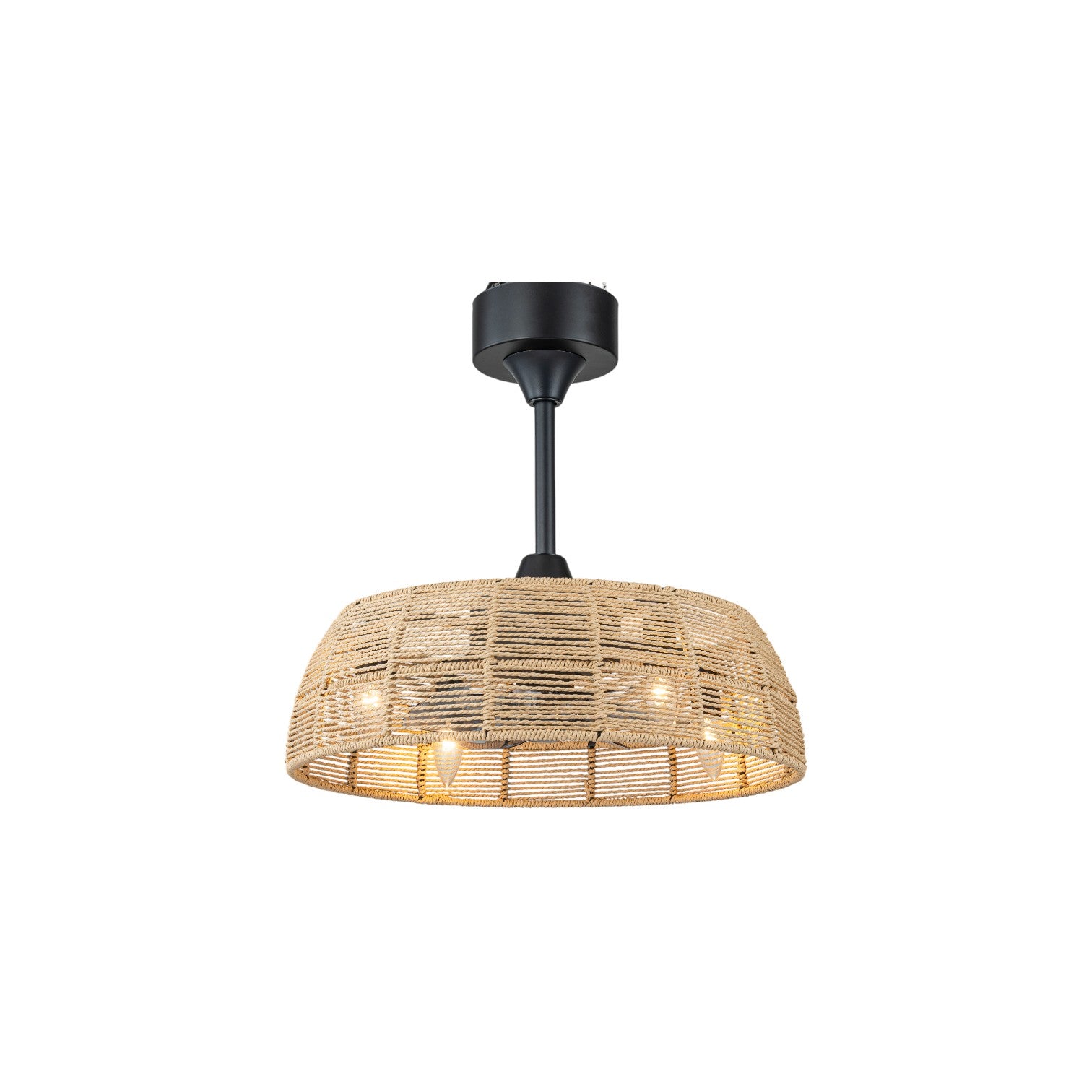 Glowlings 4-Light Boho Handwoven Natural Rope Shade Semi Flush Mount Ceiling Fan with Light for Low Ceilings