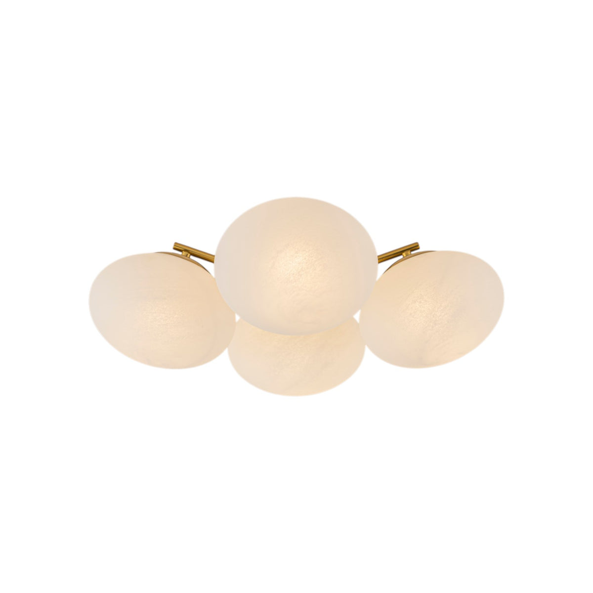 Glowlings Modern 4-Light Brass Gold Sputnik Semi Flush Mount Ceiling Light, Frosted Opal Glass Globe Shade