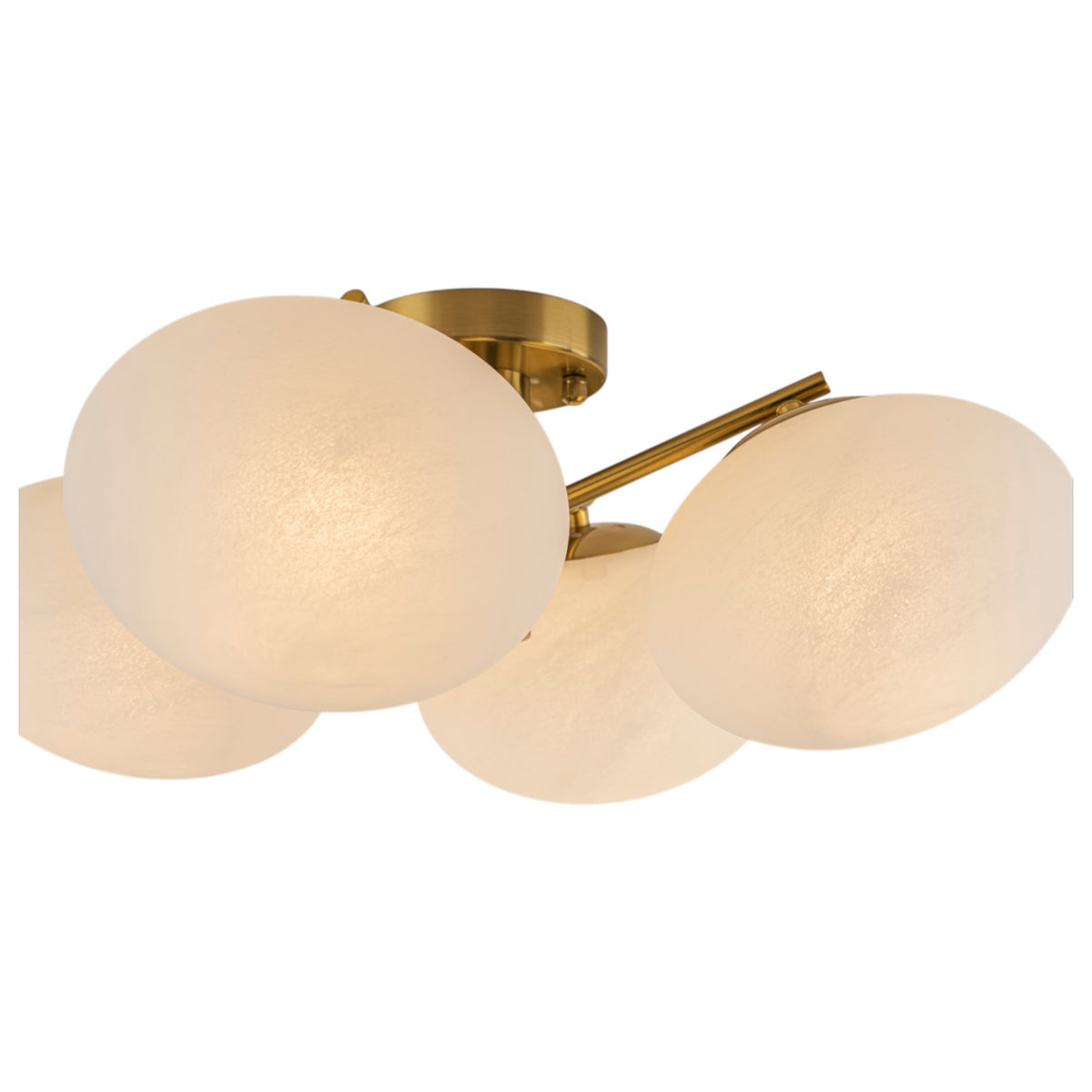 Glowlings Modern 4-Light Brass Gold Sputnik Semi Flush Mount Ceiling Light, Frosted Opal Glass Globe Shade