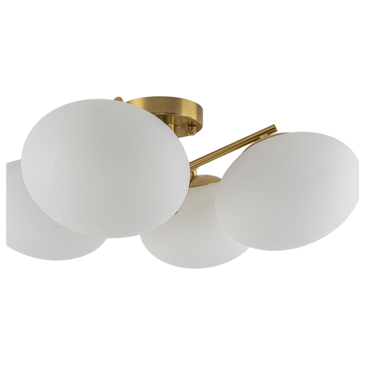 Glowlings Modern 4-Light Brass Gold Sputnik Semi Flush Mount Ceiling Light, Frosted Opal Glass Globe Shade