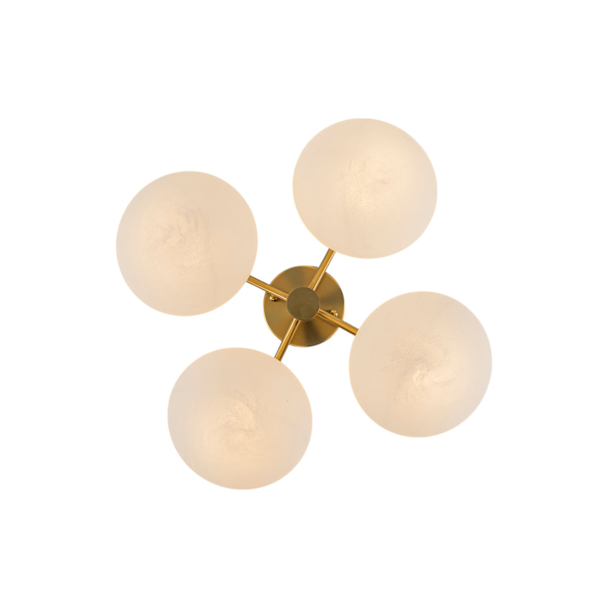Glowlings Modern 4-Light Brass Gold Sputnik Semi Flush Mount Ceiling Light, Frosted Opal Glass Globe Shade