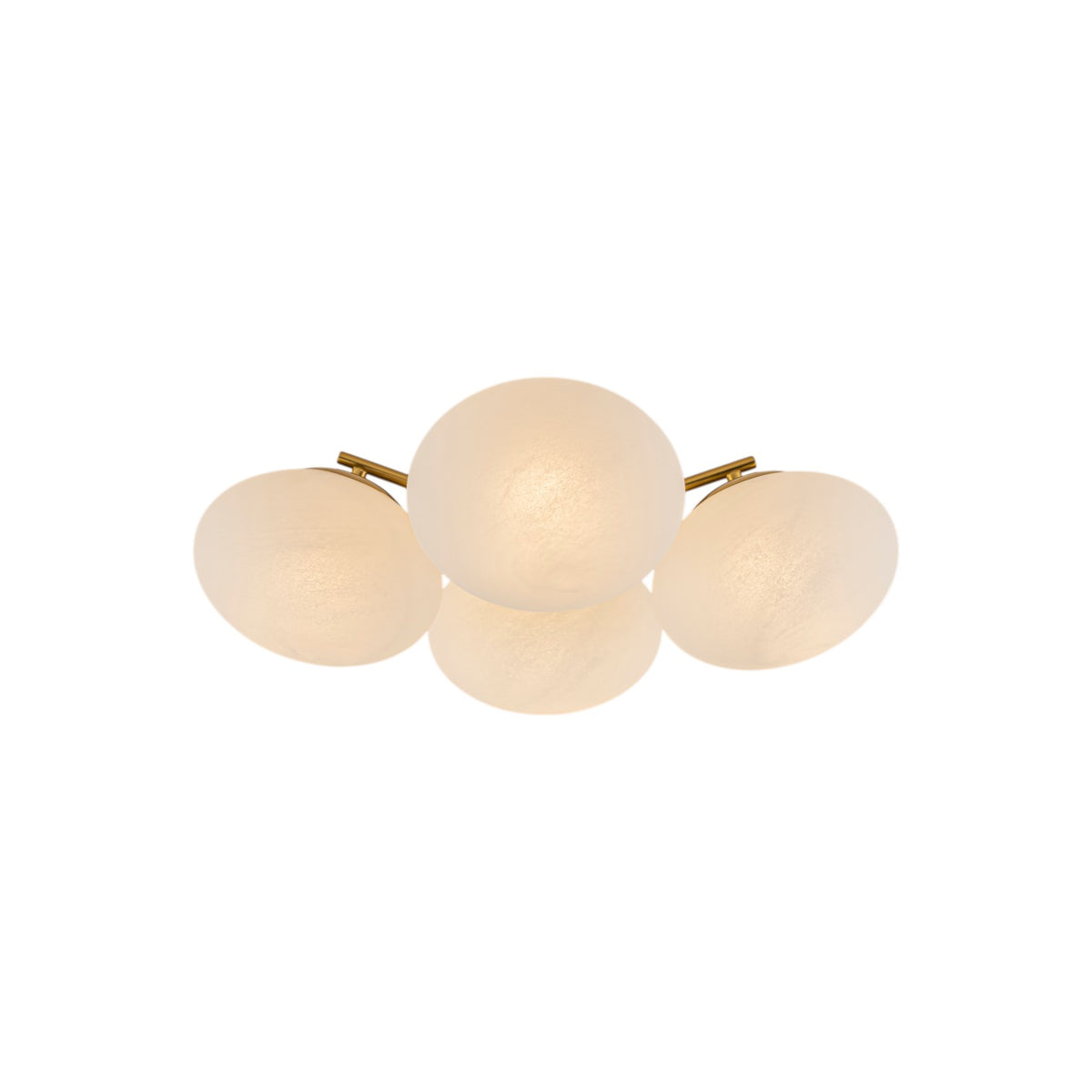 Glowlings Modern 4-Light Brass Gold Sputnik Semi Flush Mount Ceiling Light, Frosted Opal Glass Globe Shade