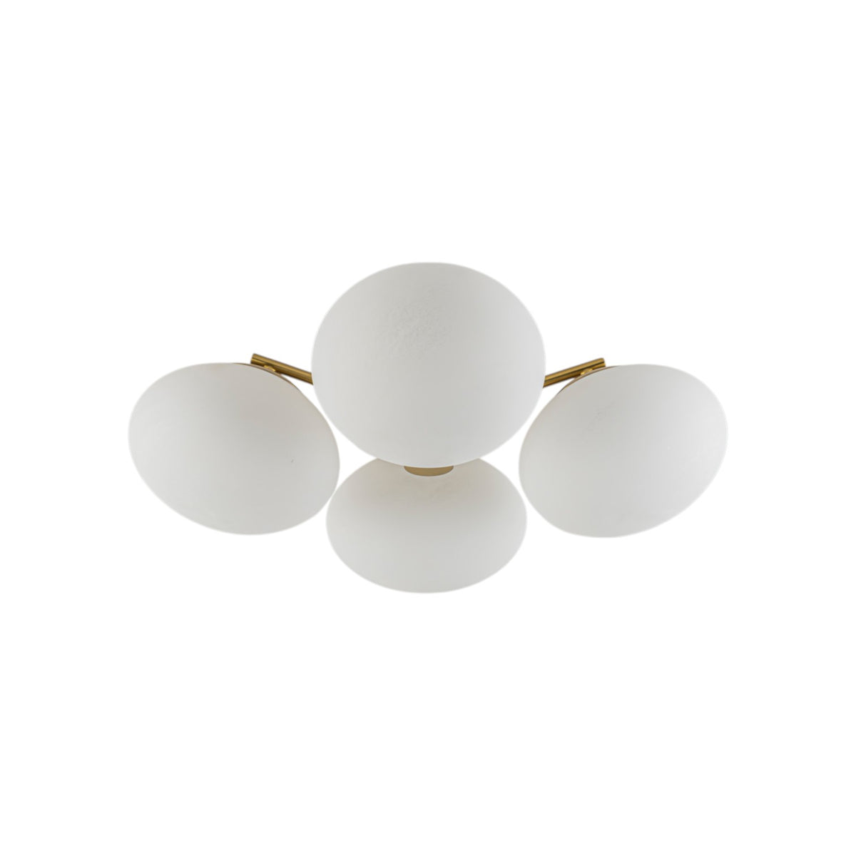 Glowlings Modern 4-Light Brass Gold Sputnik Semi Flush Mount Ceiling Light, Frosted Opal Glass Globe Shade