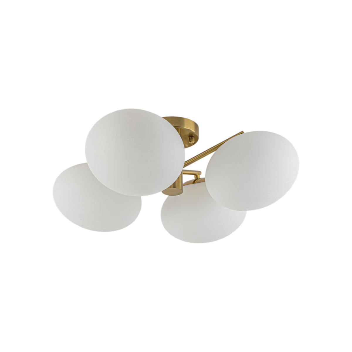 Glowlings Modern 4-Light Brass Gold Sputnik Semi Flush Mount Ceiling Light, Frosted Opal Glass Globe Shade