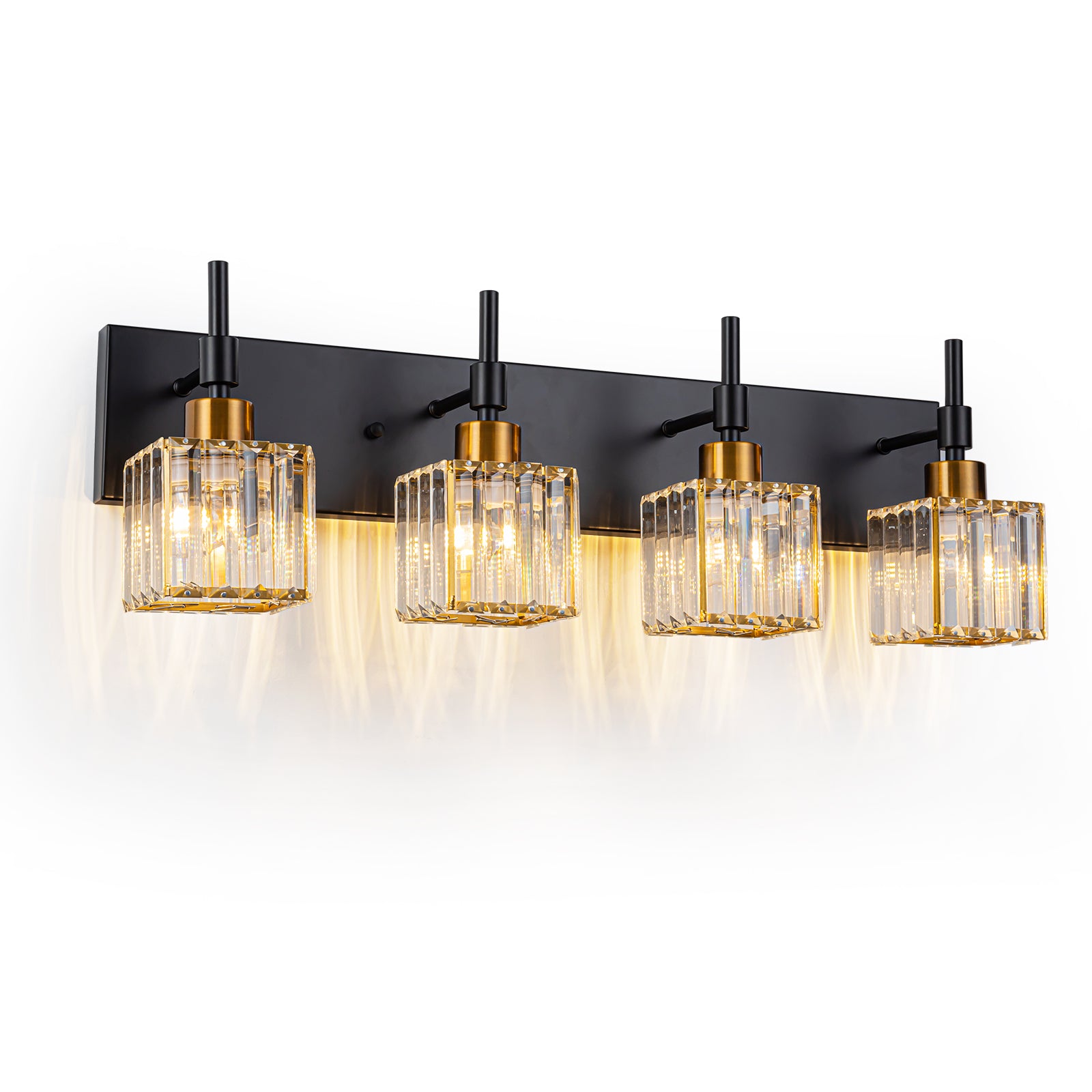 Glowlings 4-Light Dimmable Pole Square Crystal Bath Vanity Light for Bathroom