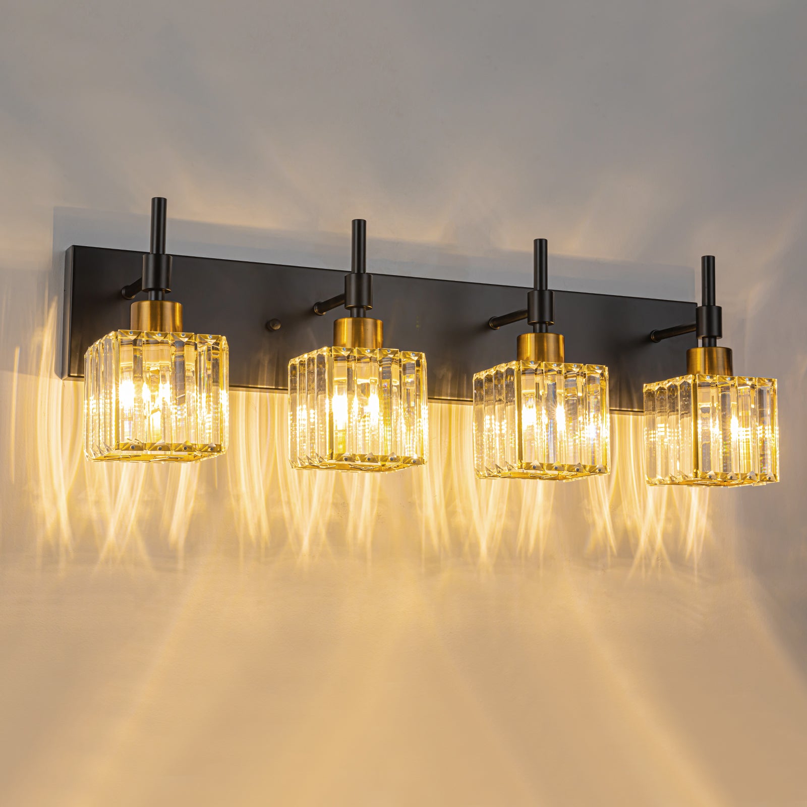 Glowlings 4-Light Dimmable Pole Square Crystal Bath Vanity Light for Bathroom