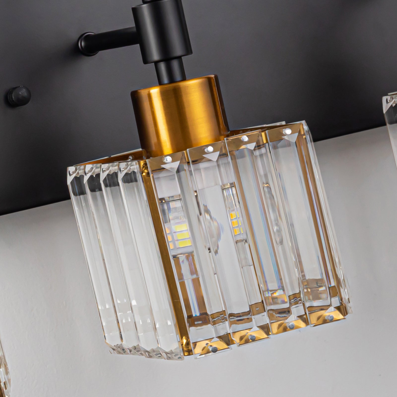Glowlings 4-Light Dimmable Pole Square Crystal Bath Vanity Light for Bathroom