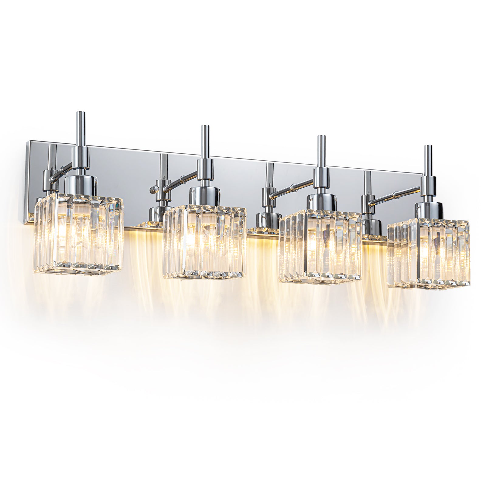 Glowlings 4-Light Dimmable Pole Square Crystal Bath Vanity Light for Bathroom