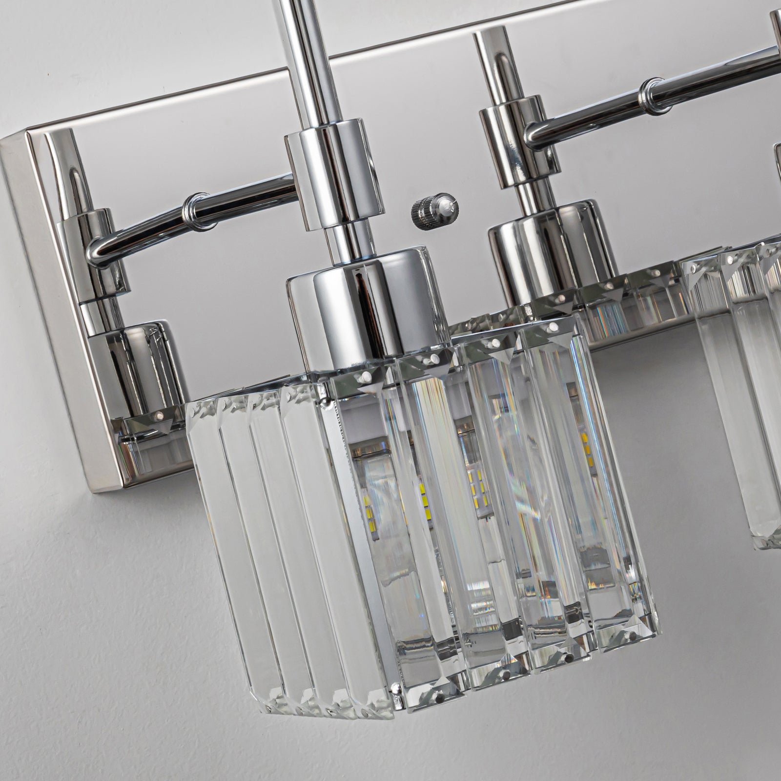 Glowlings 4-Light Dimmable Pole Square Crystal Bath Vanity Light for Bathroom
