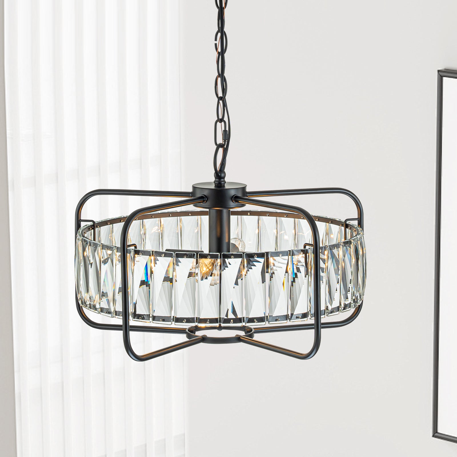 Glowlings 4-Light Modern Metal Dimmable Crystal Drum Chandelier