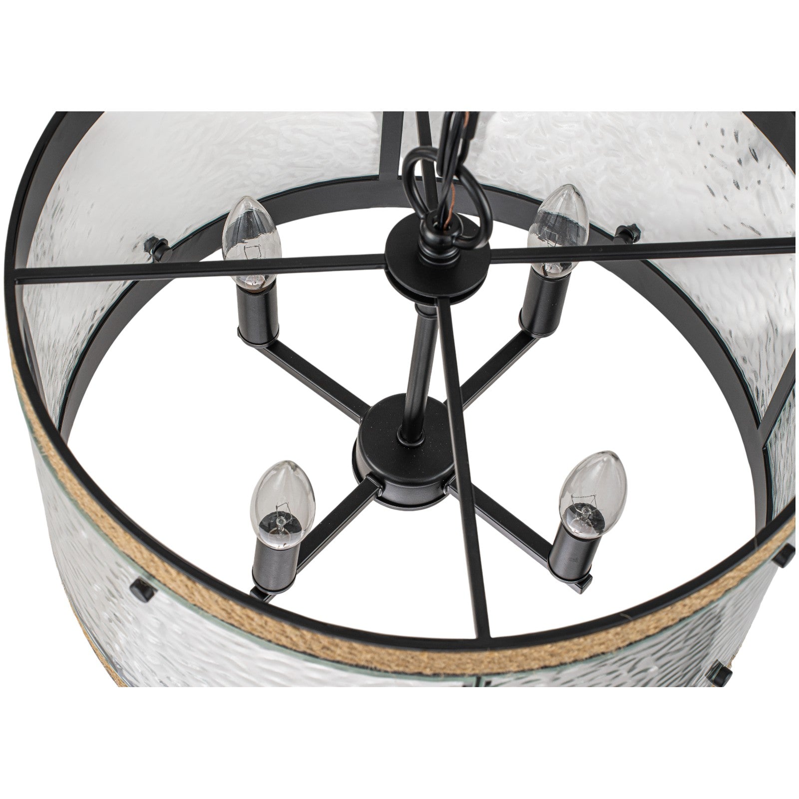 Glowlings 4-Light Farmhouse 16"Wide Drum Natural Rope Clear Hammered Glass Chandelier