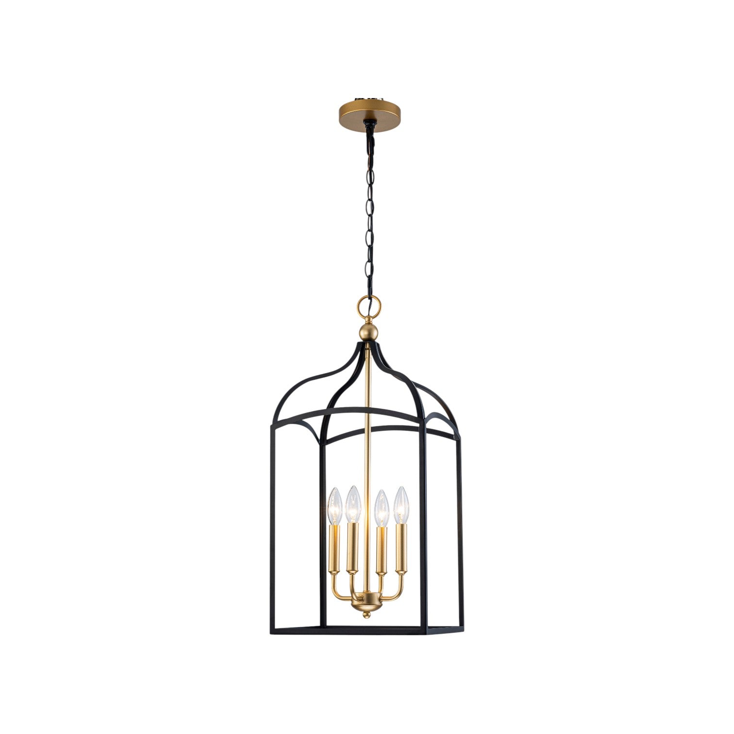 Glowlings 4-Light Farmhouse Black&Gold Lantern Chandelier Island Light