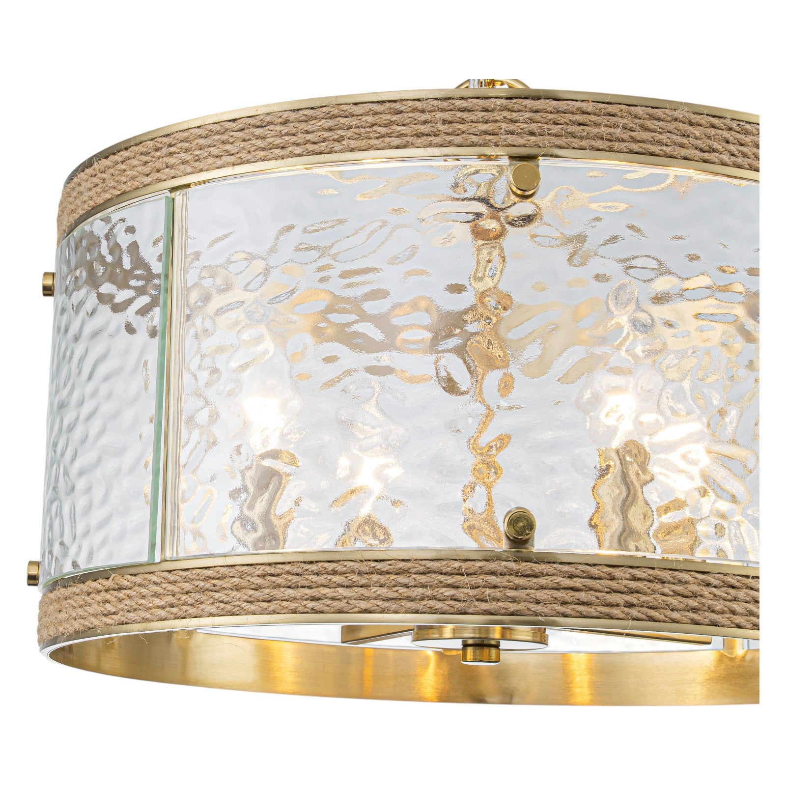 Glowlings 4-Light Farmhouse 16"Wide Drum Natural Rope Clear Hammered Glass Chandelier